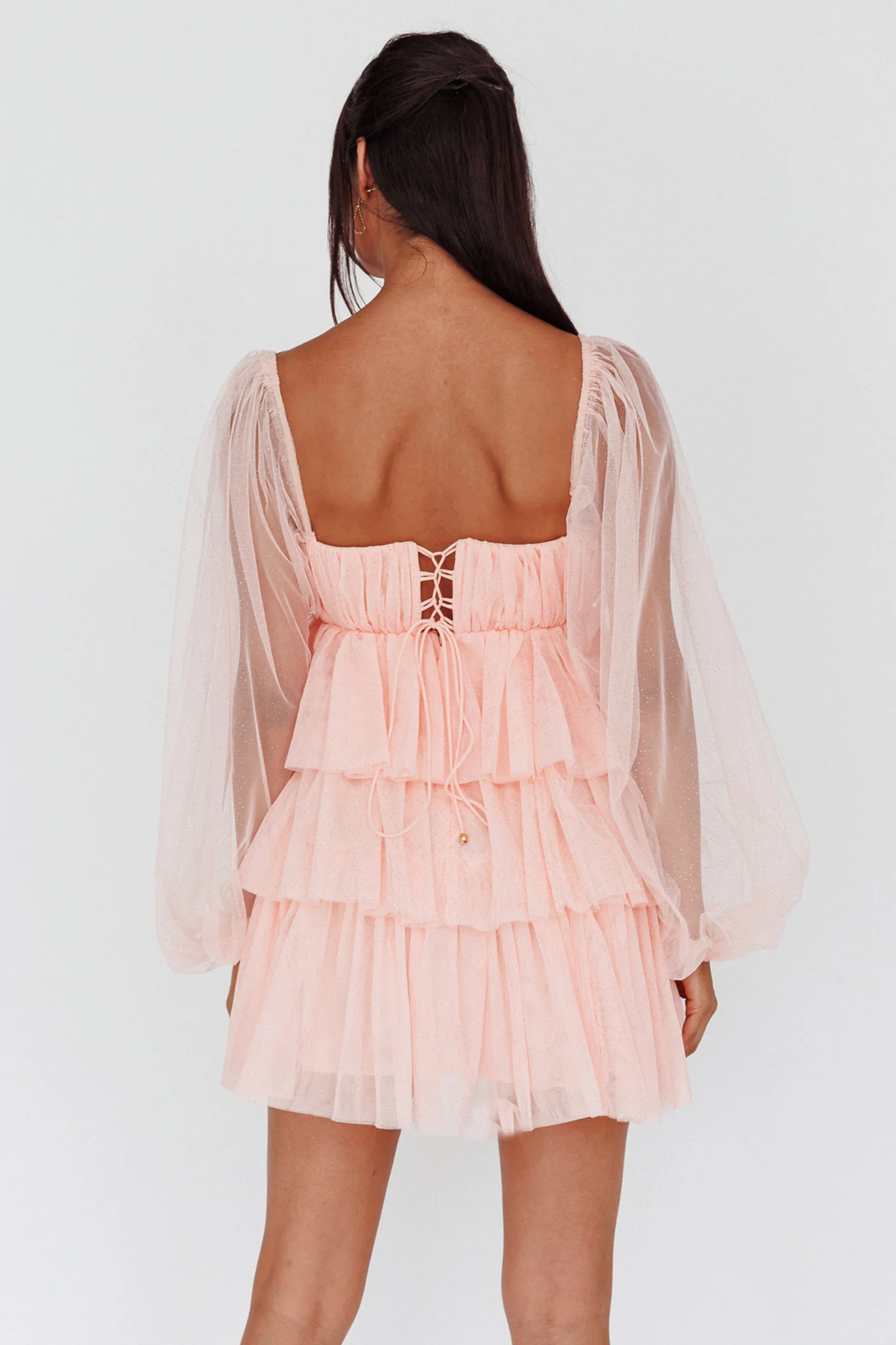 Spring Morning Long Sleeve Tiered Mini Dress Pink - Sonourner