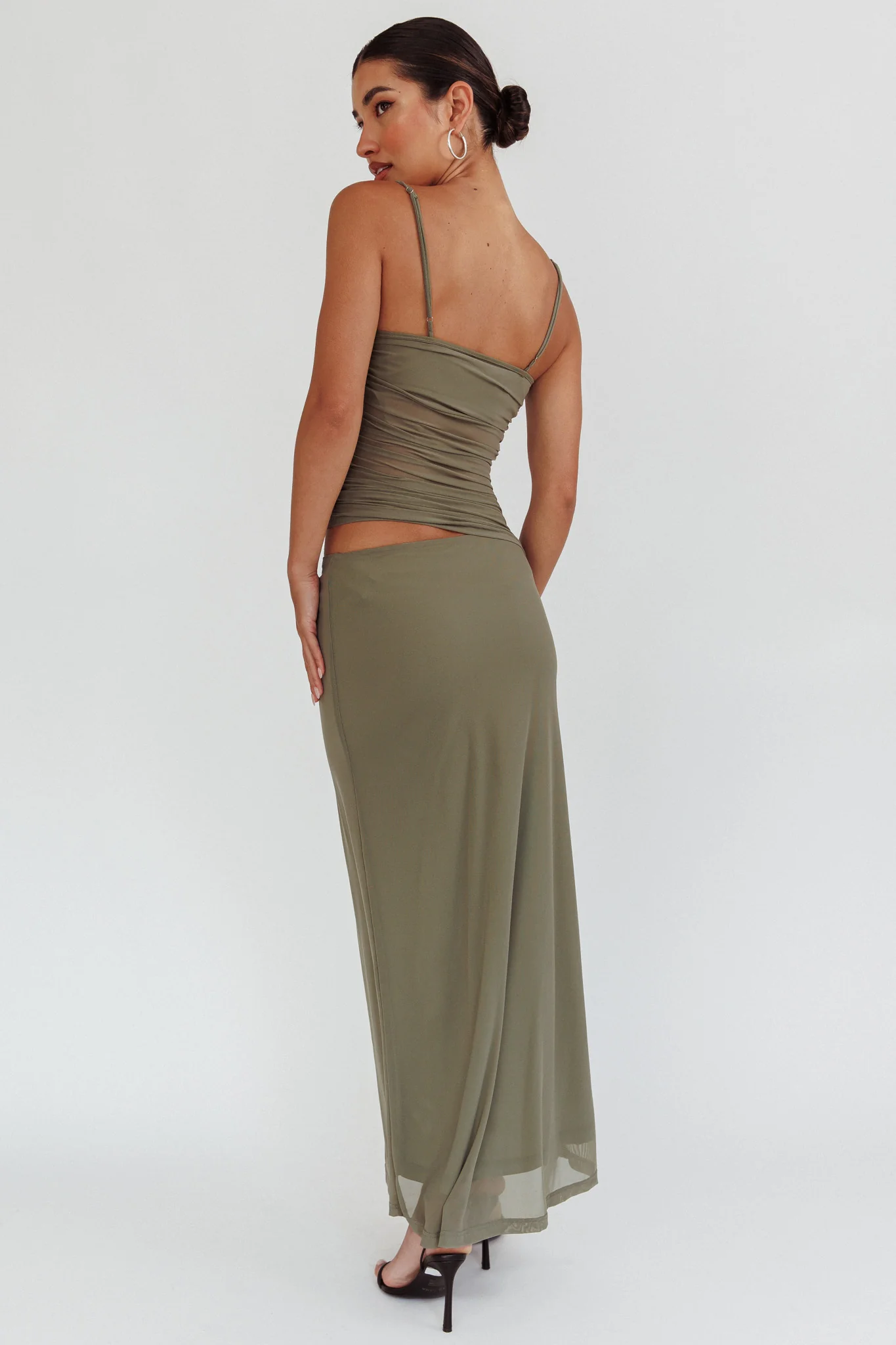 Lorely Ruched Bodice Maxi Dress Olive - Sonourner