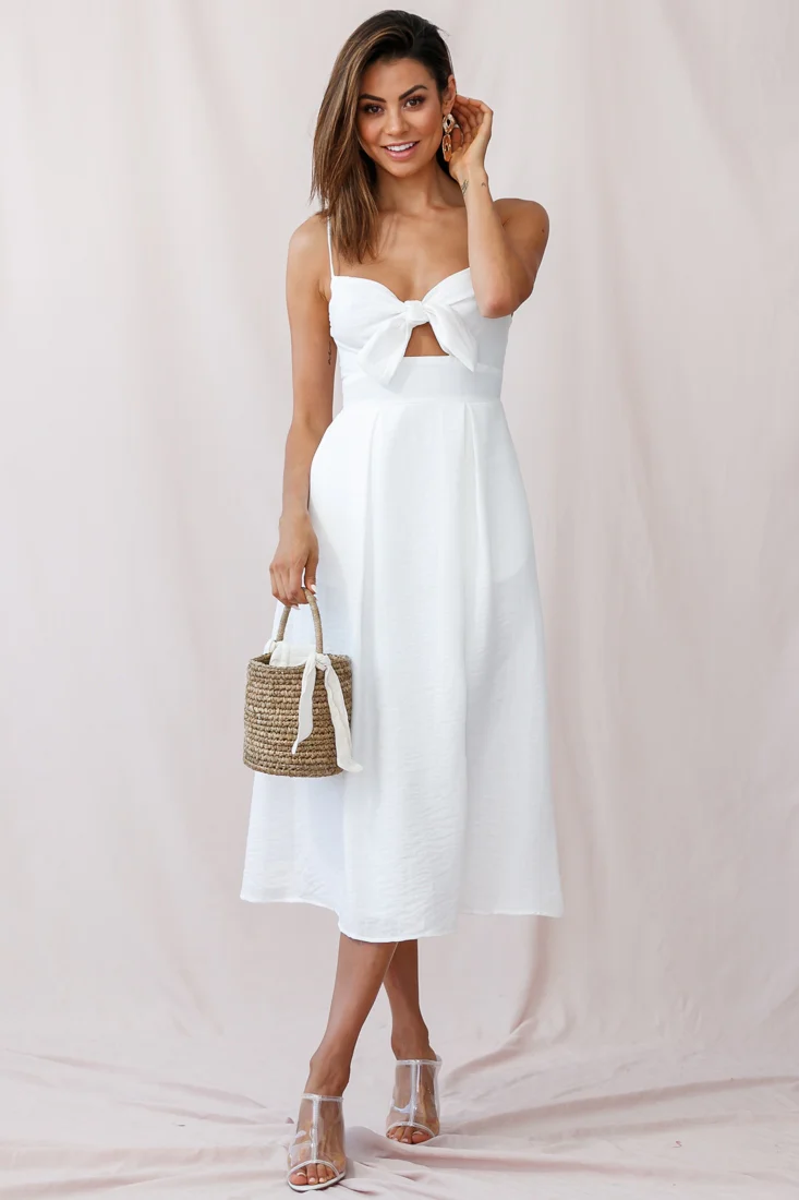 Hope Tie-Knot Bust Midi Dress White - Sonourner