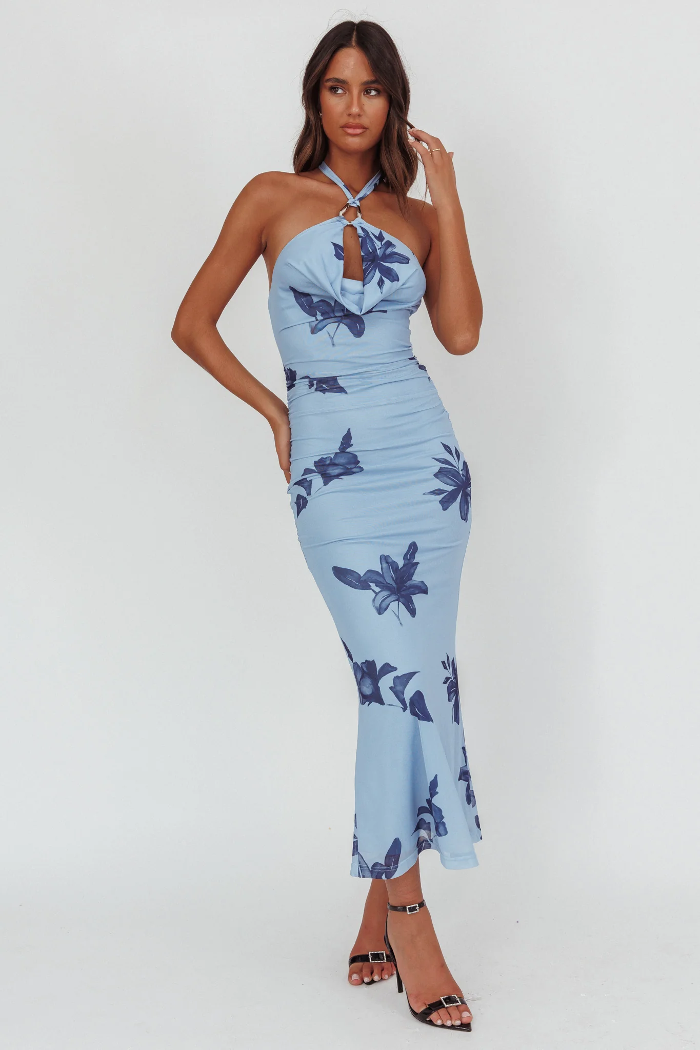 One Night Cowl Halterneck Maxi Dress Lily Blue - Sonourner