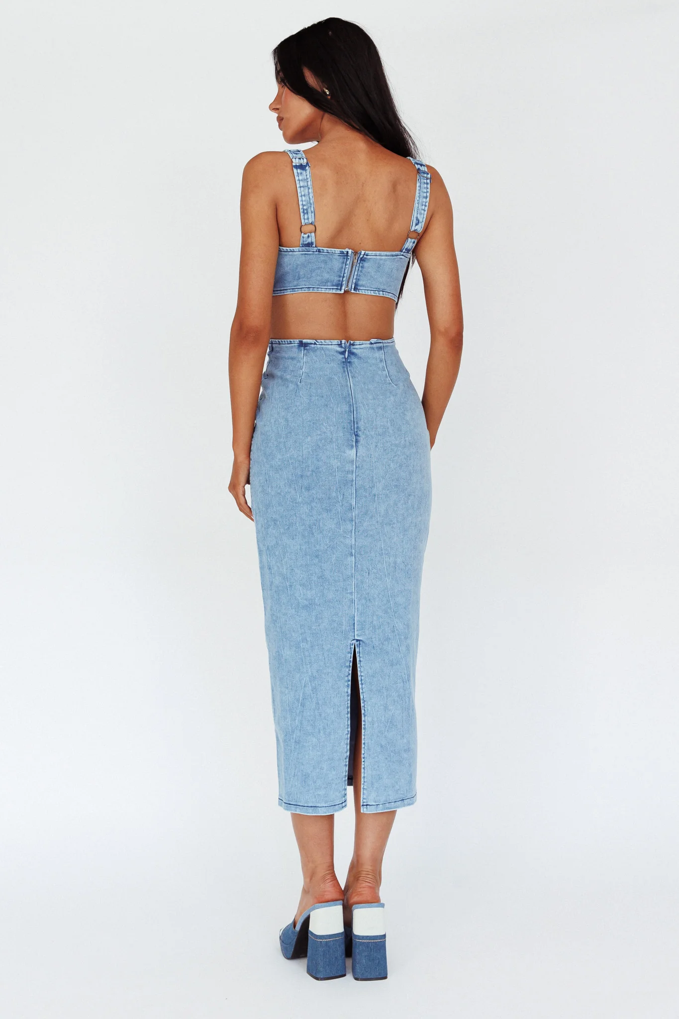 Kainani Cut-Out Waist Midi Dress Denim Blue - Sonourner