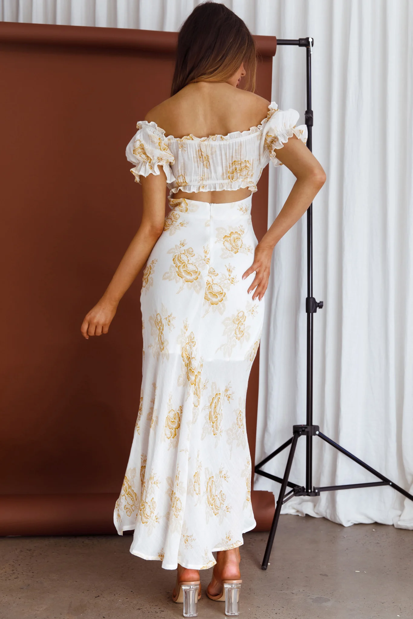 Pixie Puff Sleeve Midi Dress Floral Yellow - Sonourner