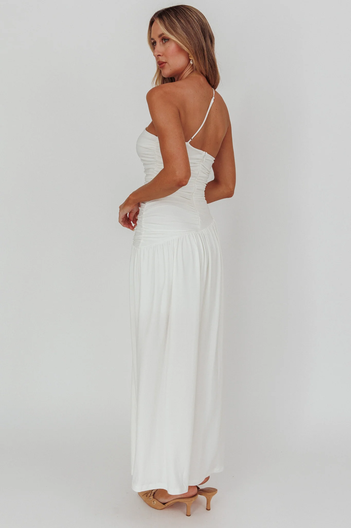 Destination One-Shoulder Maxi Dress White - Sonourner