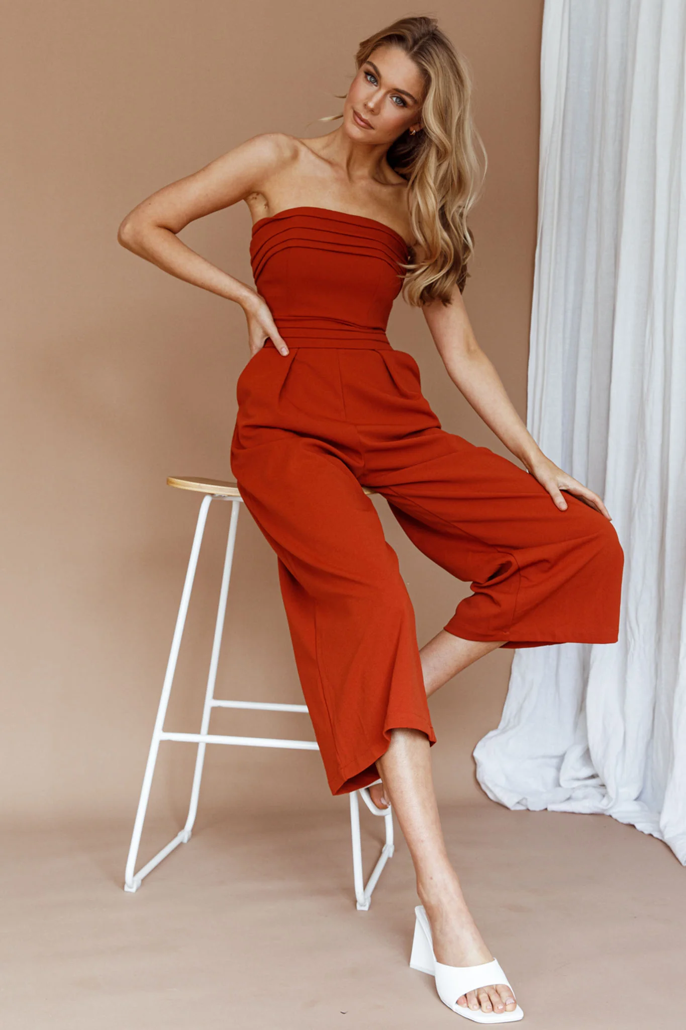Chosen Strapless Wide Leg Jumpsuit Orange - Sonourner