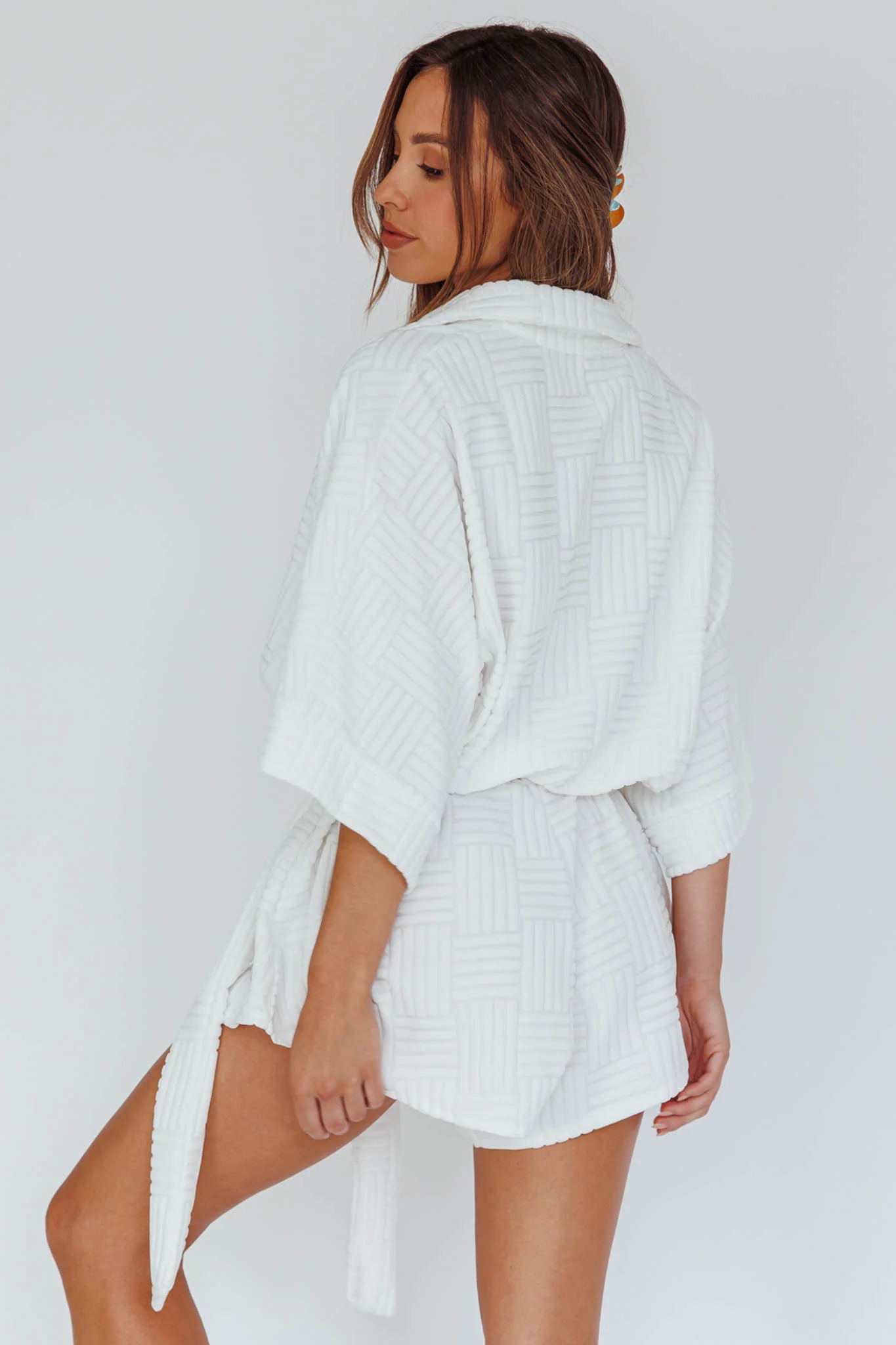 Daytona Beach Button-Up Romper Textured White - Sonourner