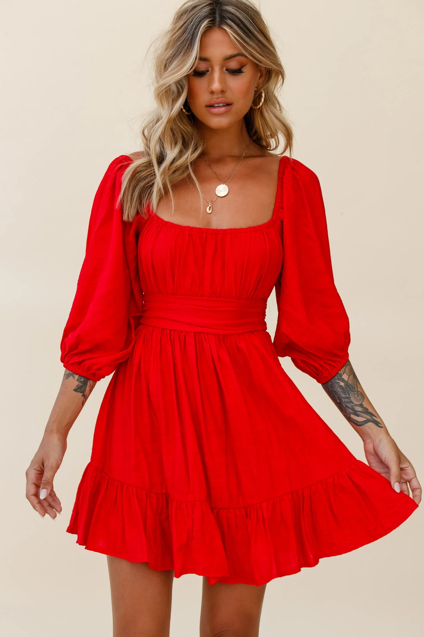 Abby Off-Shoulder Tie-Up Back Dress Red - Sonourner