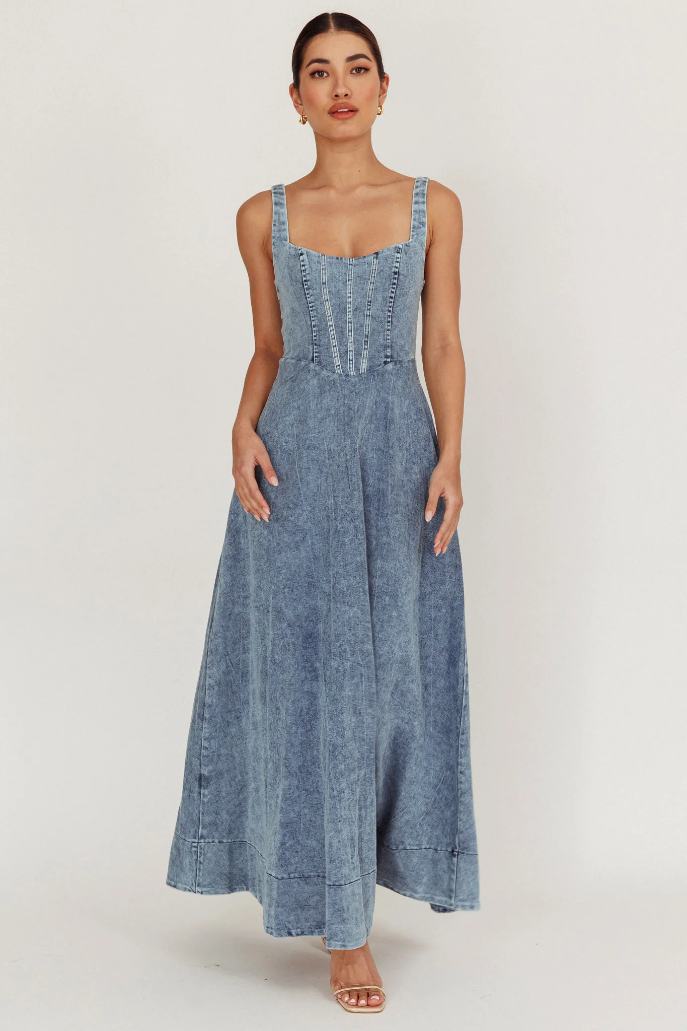 Talissa A-Line Maxi Denim Dress Blue - Sonourner