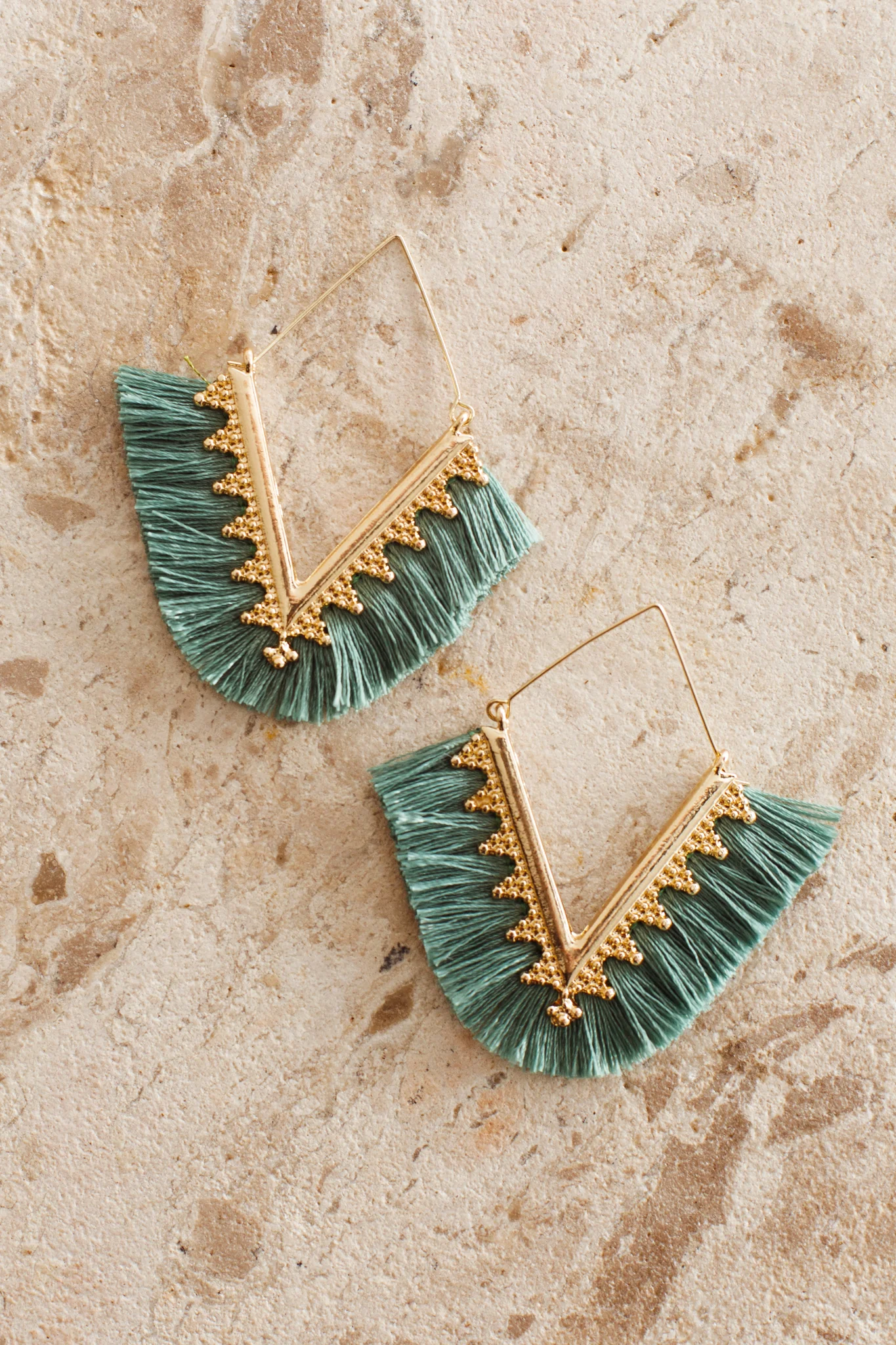 Sheba Gold Fringe Earrings Green - Sonourner
