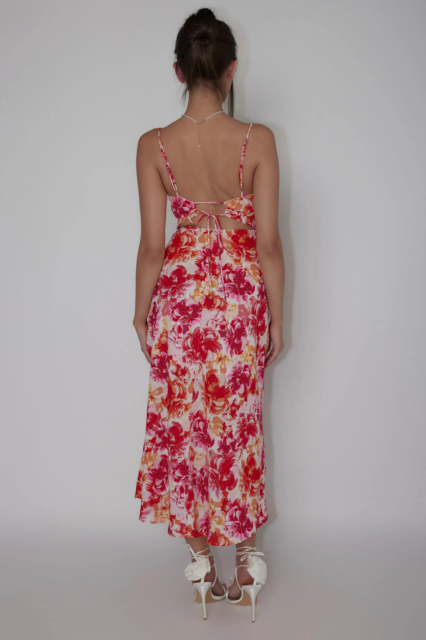 Galilea Tied Back Midi Dress Floral Red - Sonourner