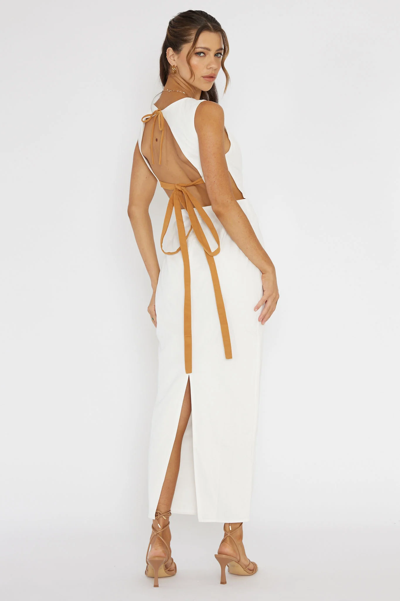 Golden Afternoon Open Tied Back Dress White - Sonourner