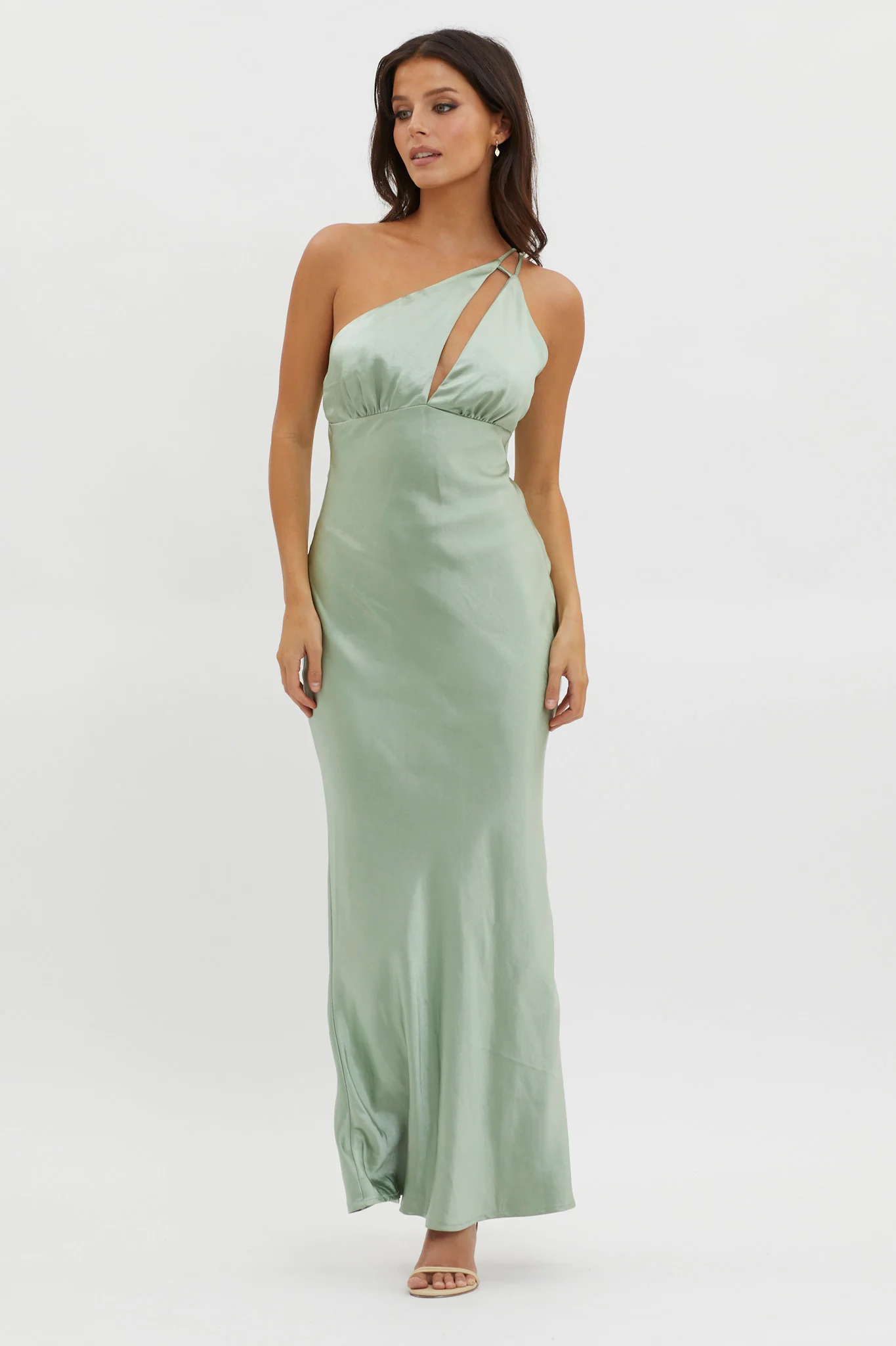 Think Of Me One-Shoulder Satin Dress Mint - Sonourner