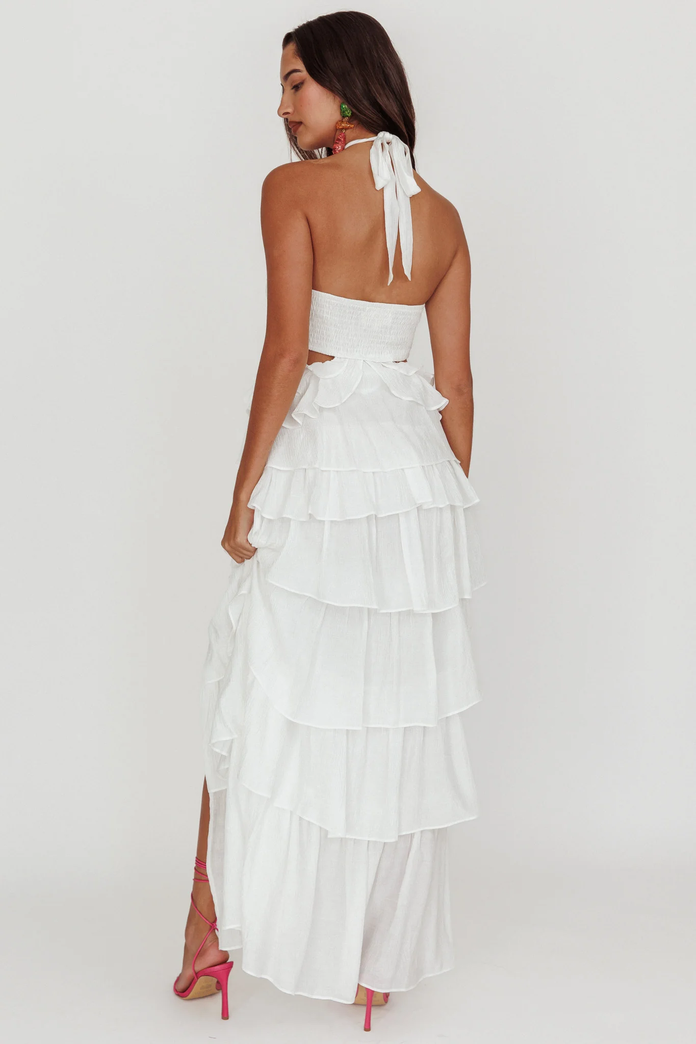 Morpheus Ruffle Halterneck Maxi Dress Off White - Sonourner