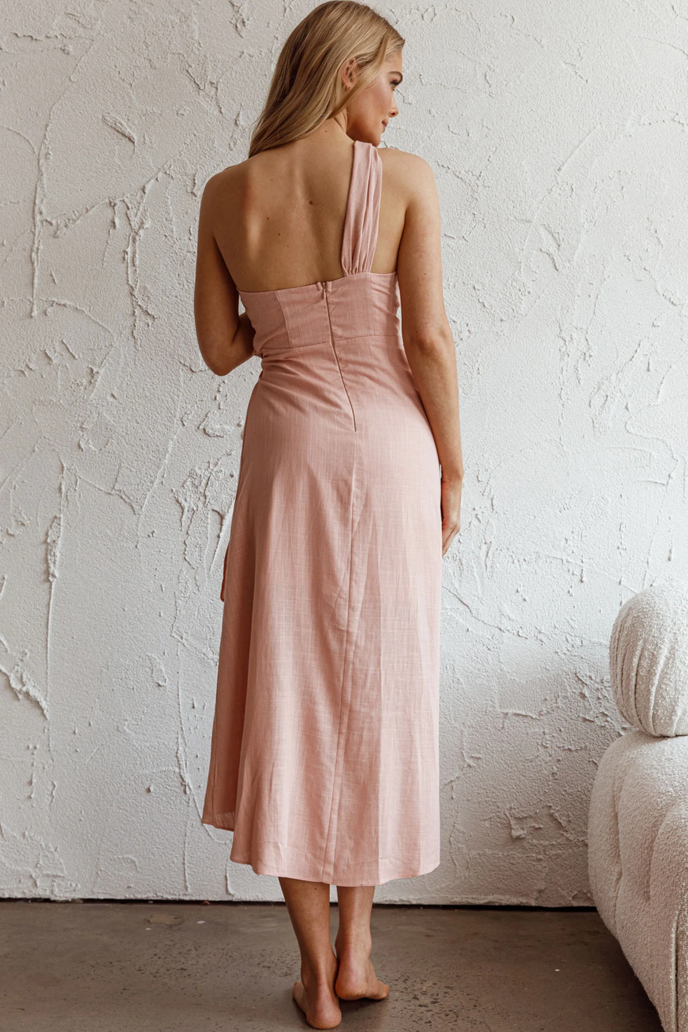 Island Time One-Shoulder Midi Dress Apricot - Sonourner