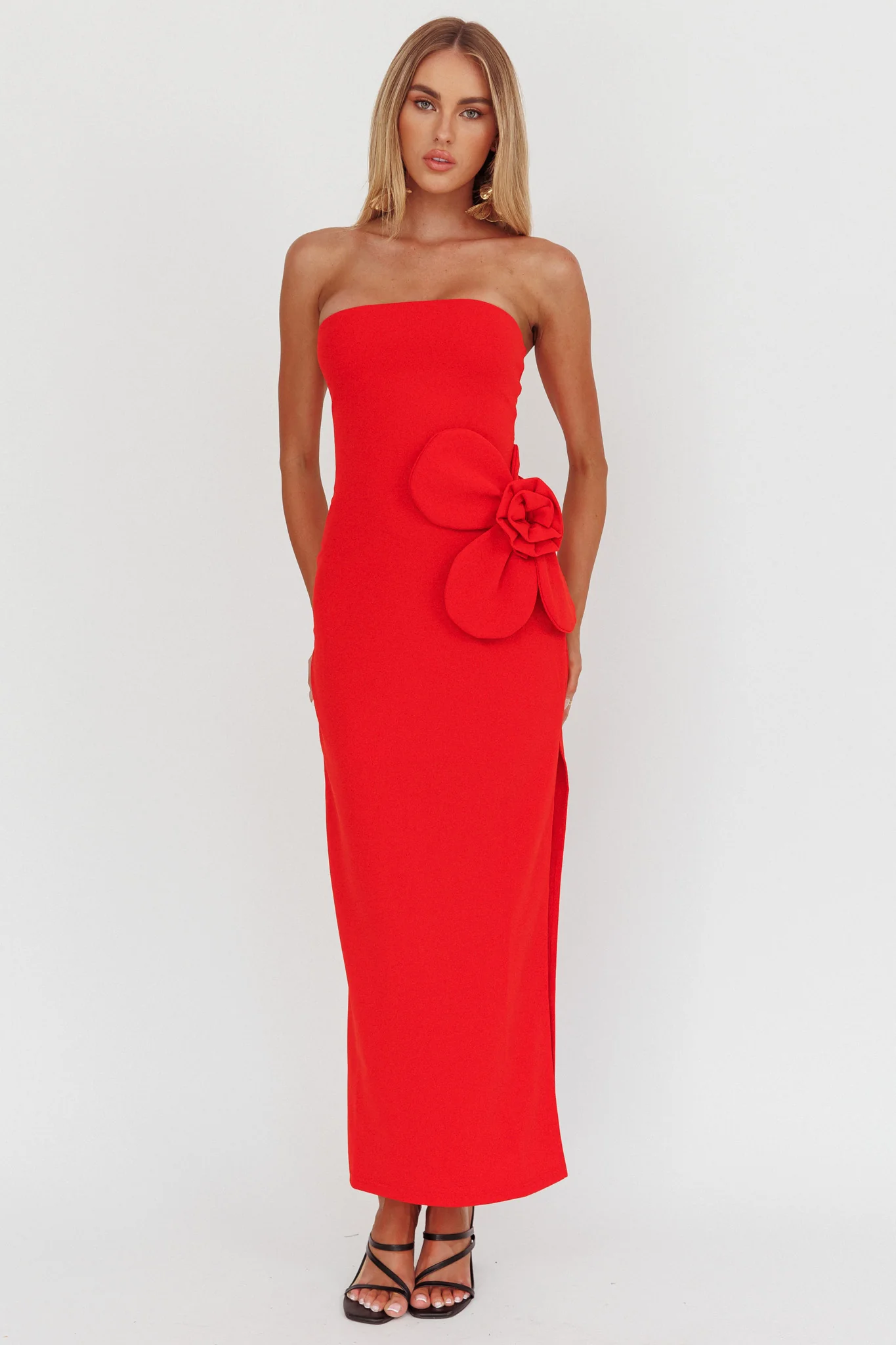 No Competition Oversized Flower Maxi Dress Red - Sonourner