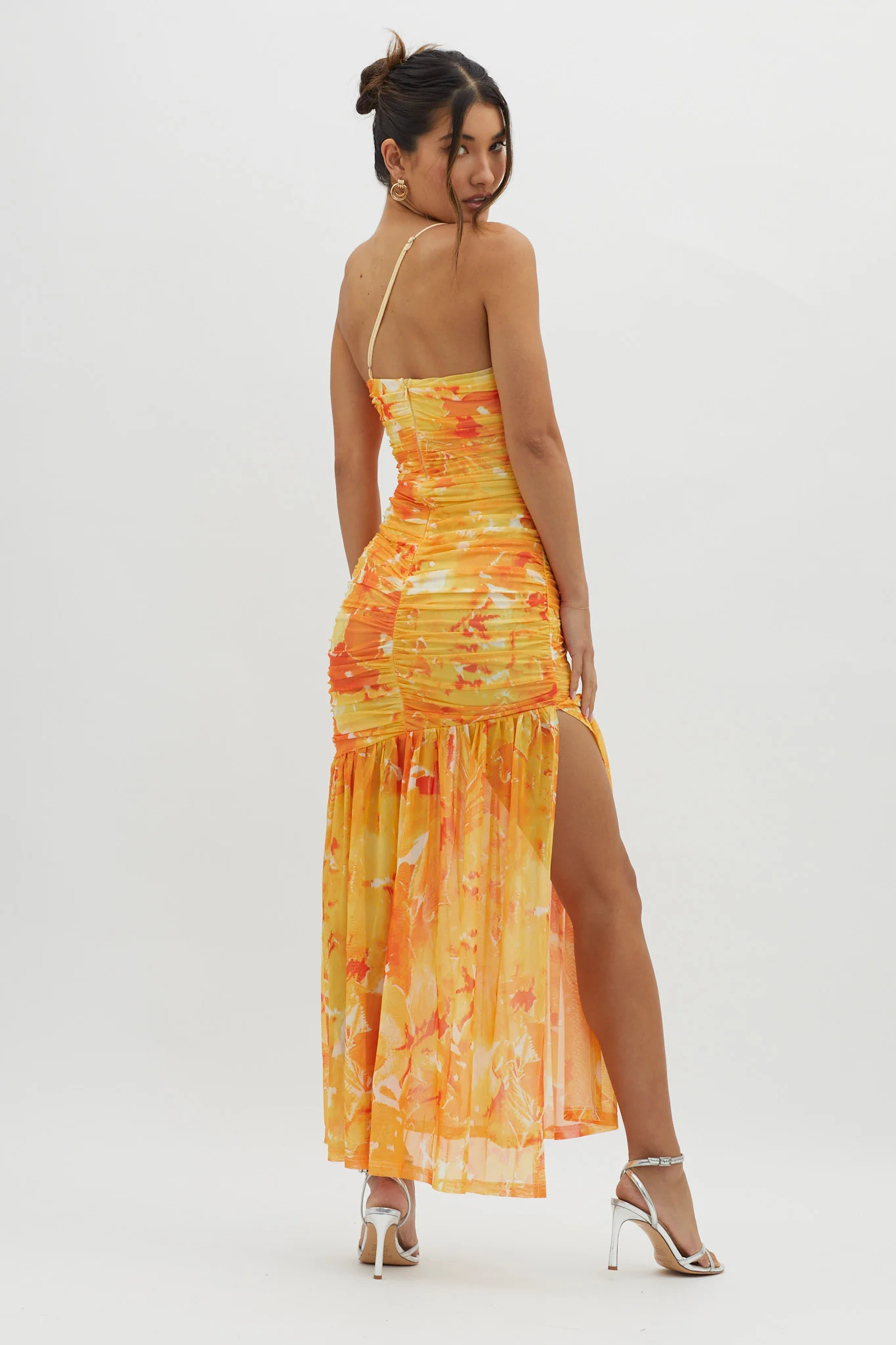 Golden Sun One-Shoulder Ruched Maxi Dress Yellow - Sonourner