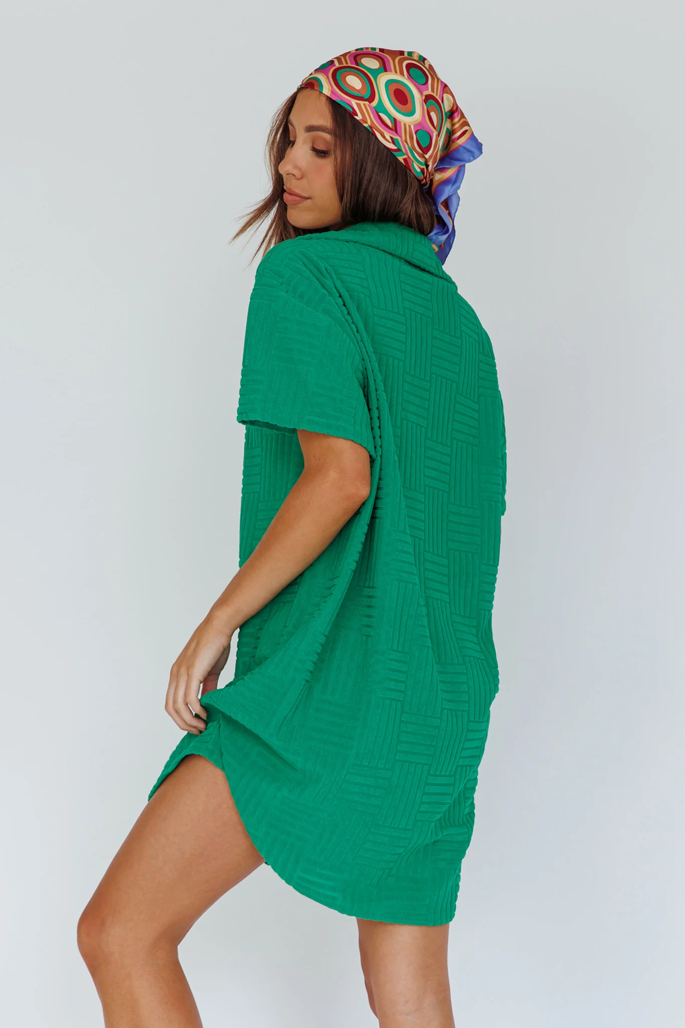 Sun Time Textured Shirt Dress Green - Sonourner