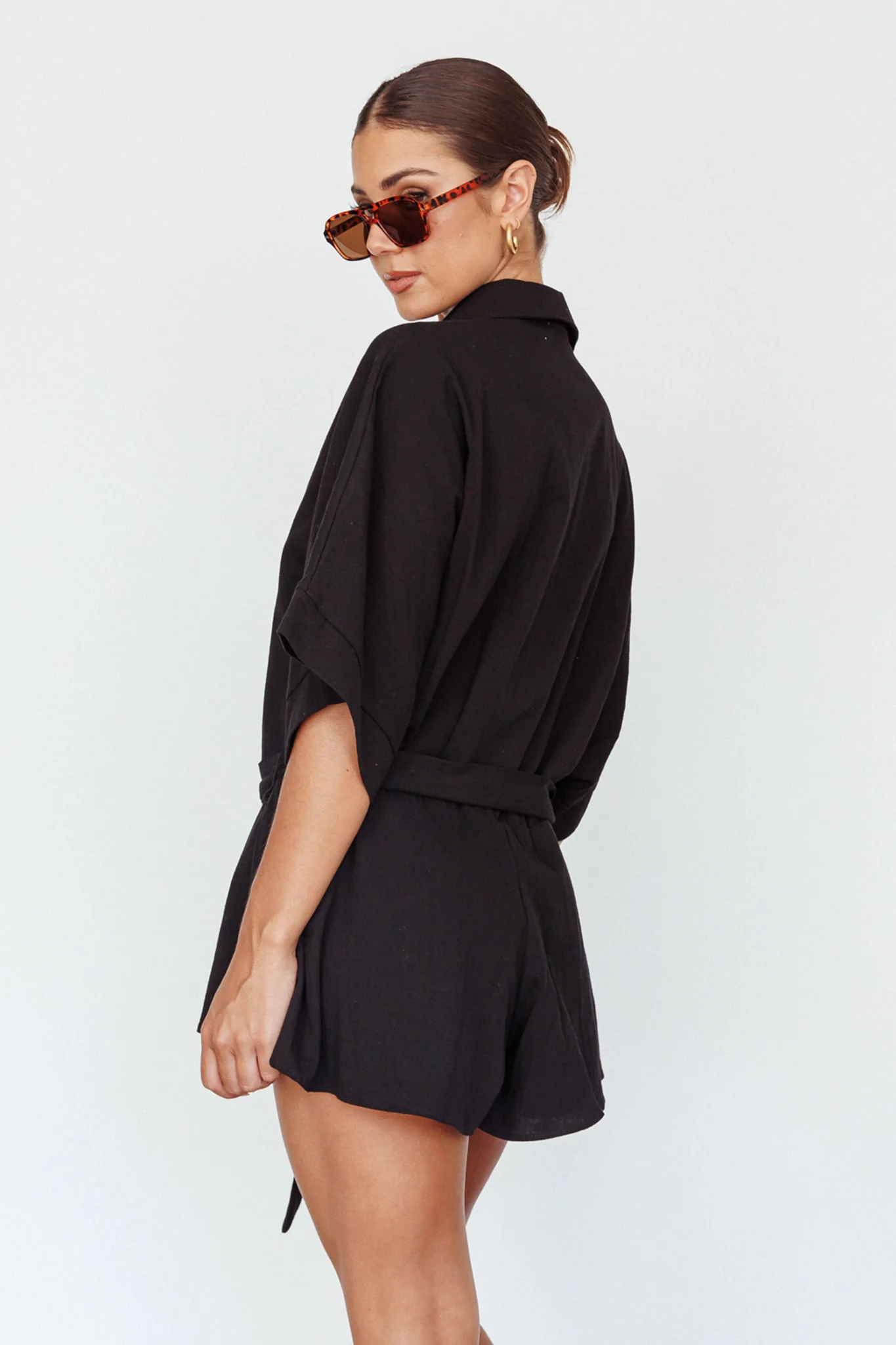 Daytona Beach Button-Up Romper Black - Sonourner