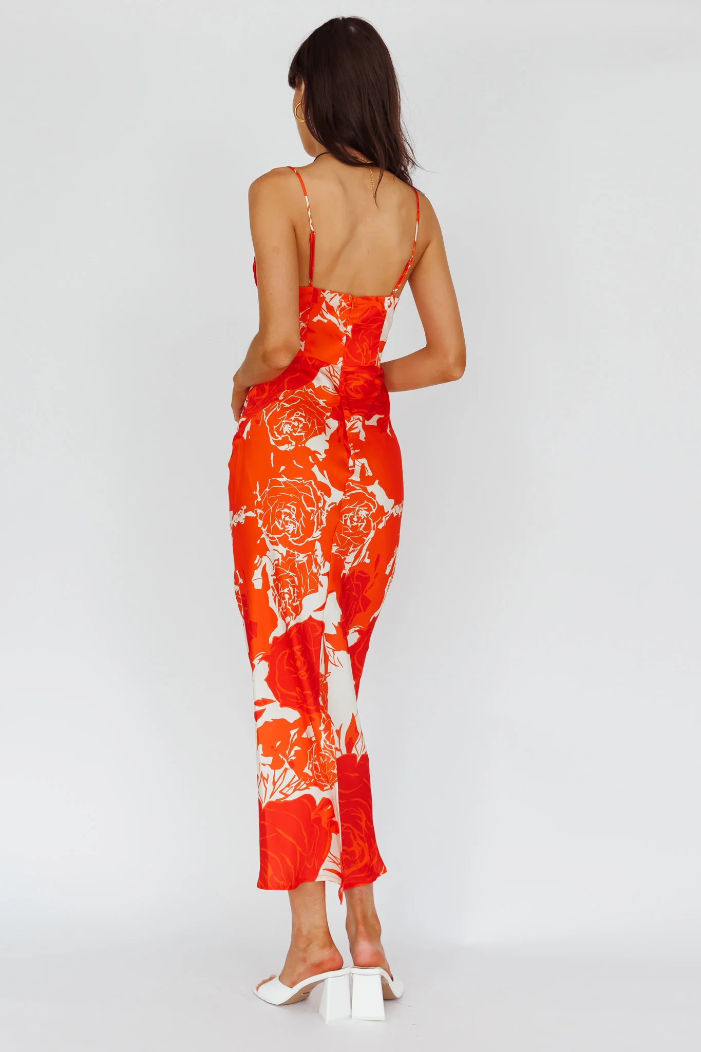 Highland Pleated Bust Midi Dress Floral Orange - Sonourner