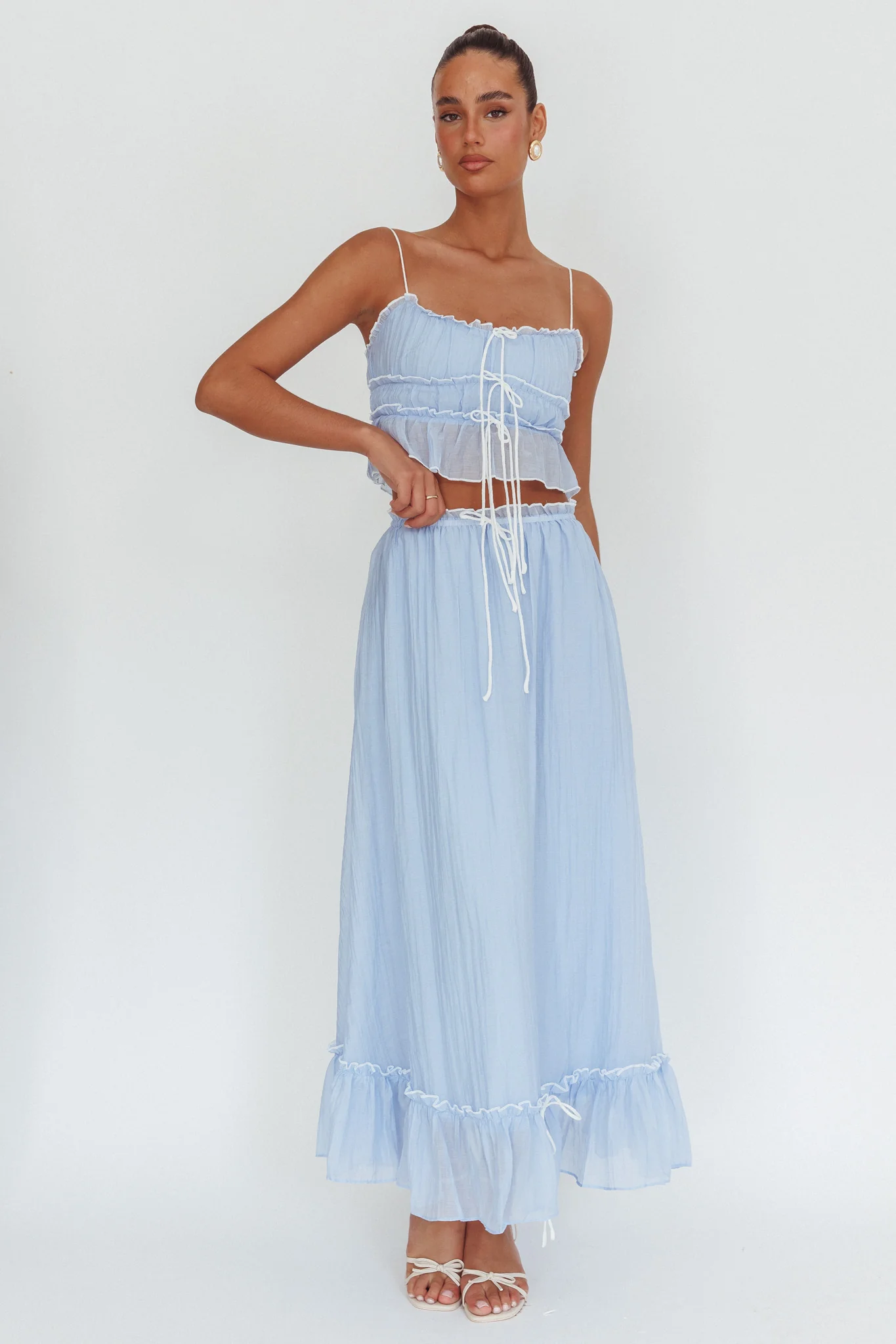 Maidens Tie Detail Overlock Maxi Skirt Cloud Blue - Sonourner