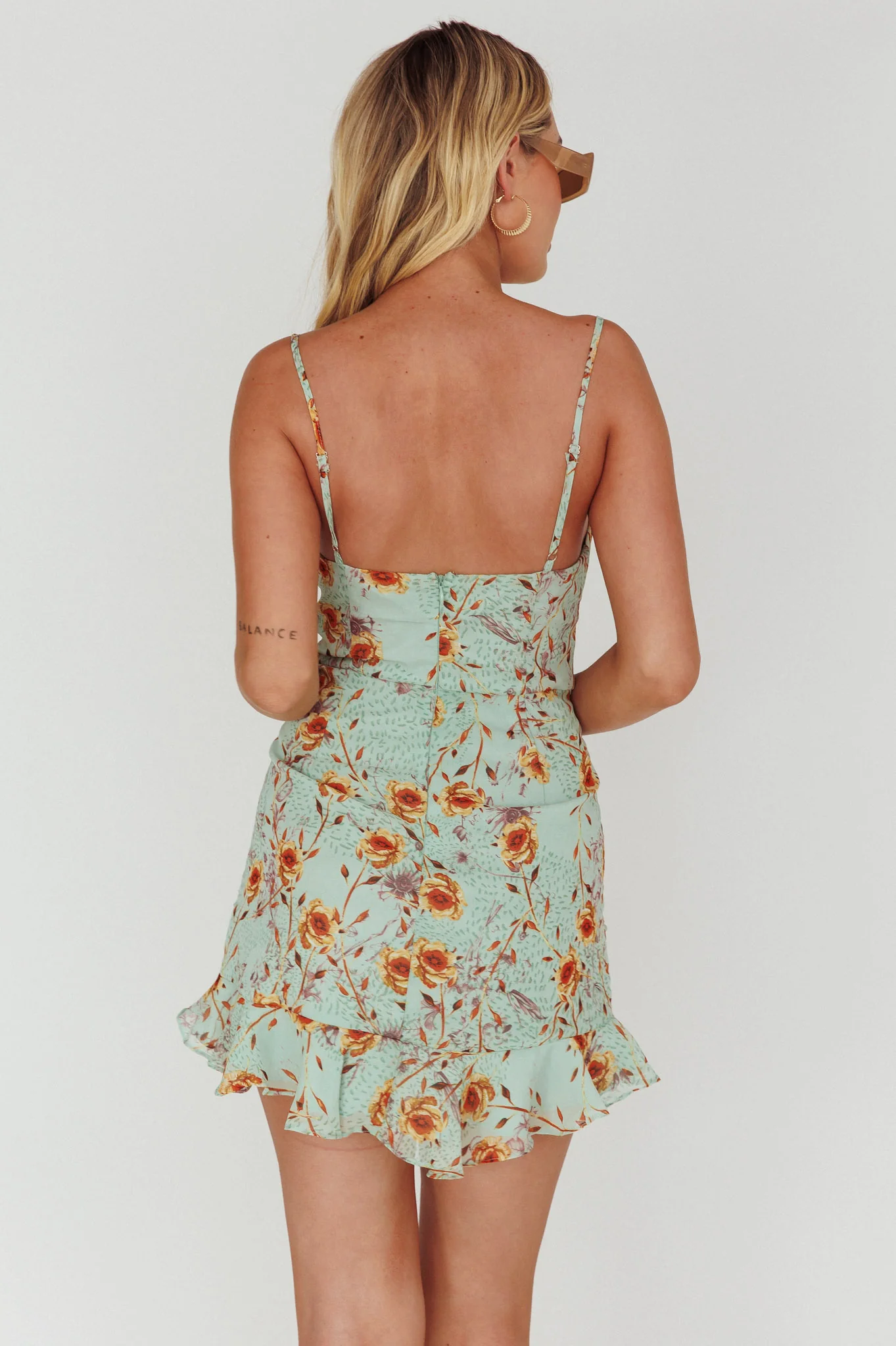 First Light Cami Strap Ruched Dress Floral Mint - Sonourner