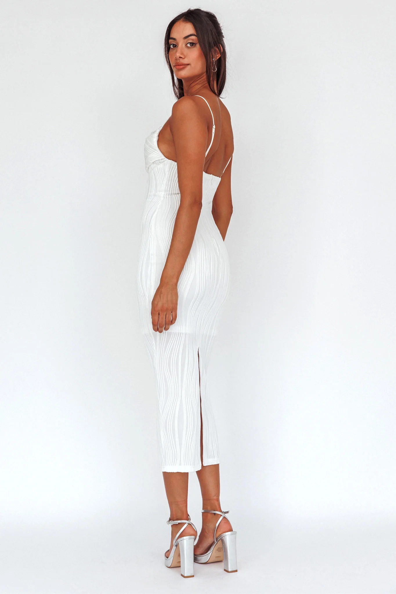 Well Versed Pleated Bust Textured Maxi Dress Off White - Sonourner