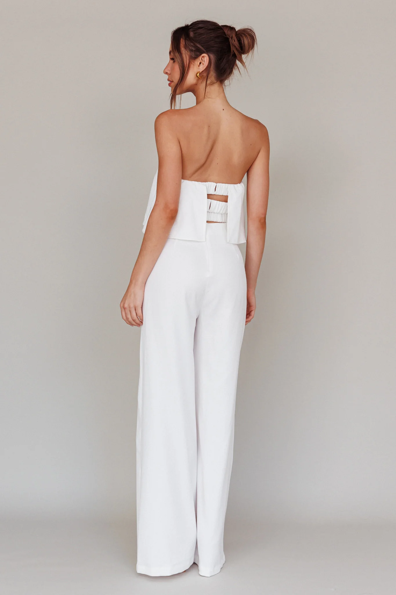 Butterfly Kiss Strapless Jumpsuit Off White - Sonourner