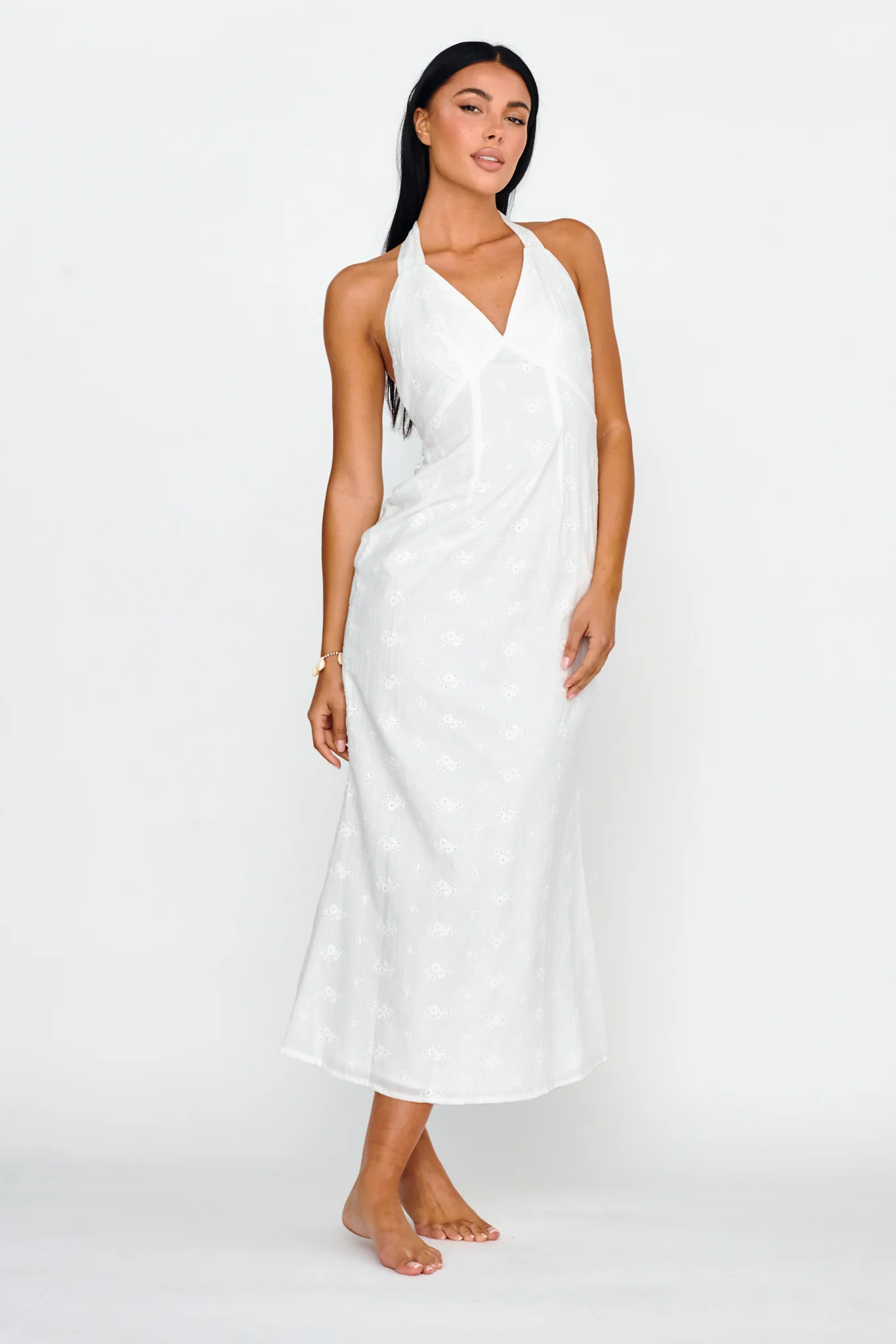 Lavara Halterneck Midi Dress White - Sonourner