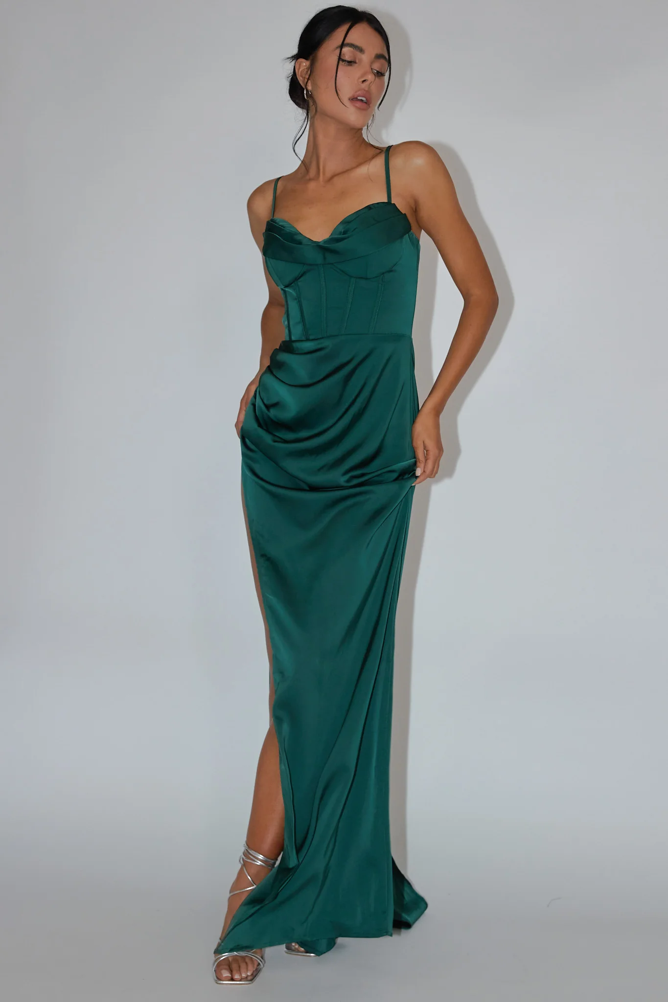 Secret Sweetheart Neckline Split Maxi Dress Hunter Green - Sonourner
