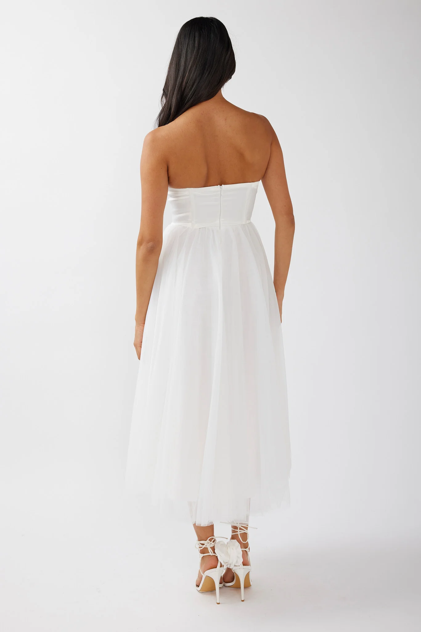 Rosemary Tulle Bustier Midi Dress White - Sonourner