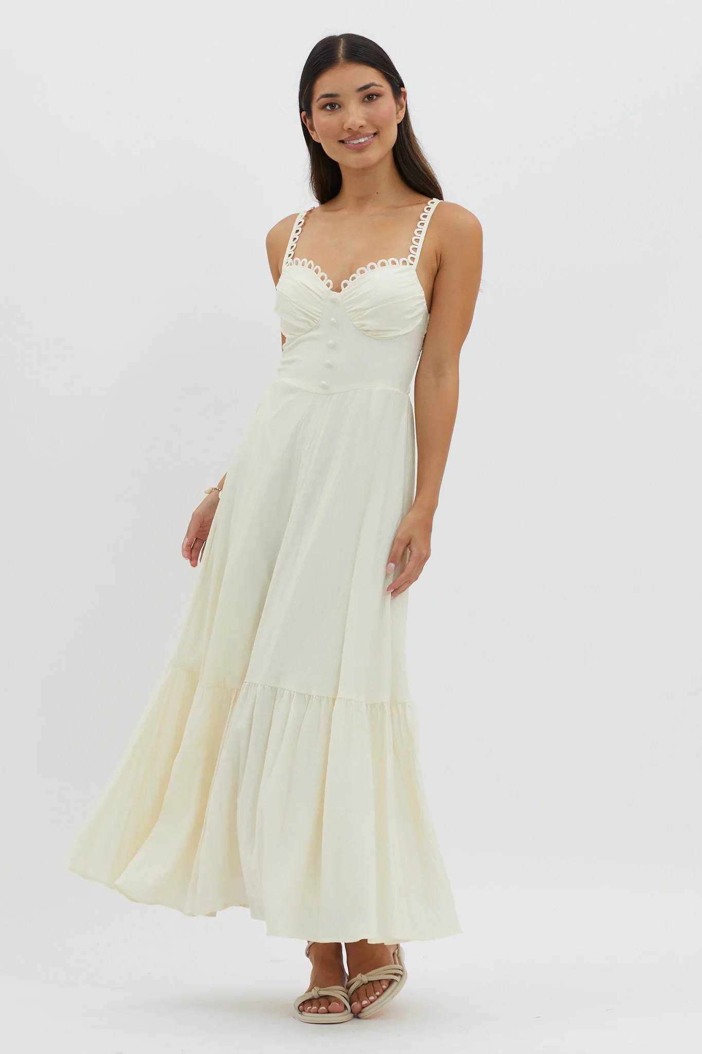 Golden Suns Scallop Trim Midi Dress Butter - Sonourner