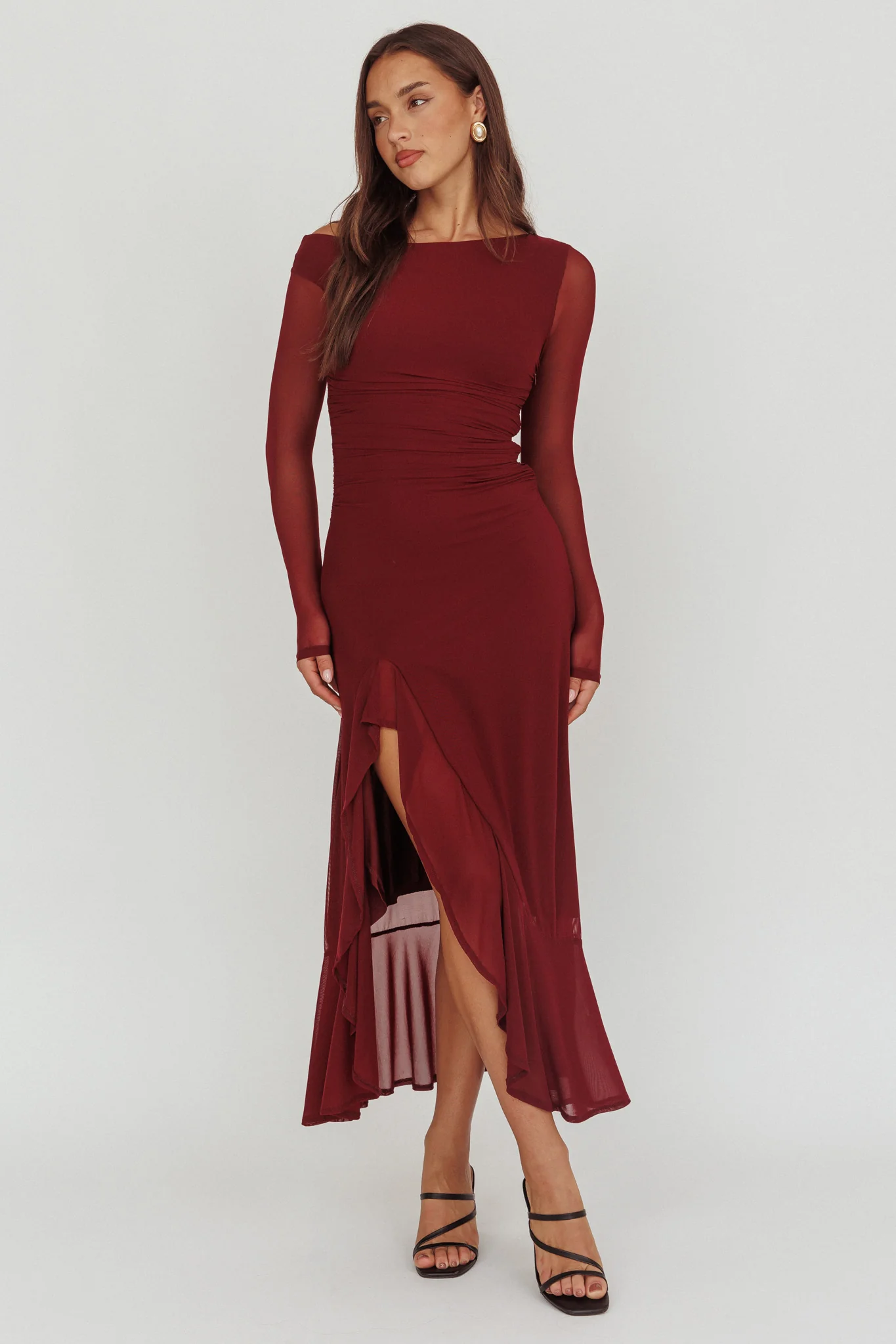 Moonlit Magic Long Sleeve Maxi Dress Wine - Sonourner