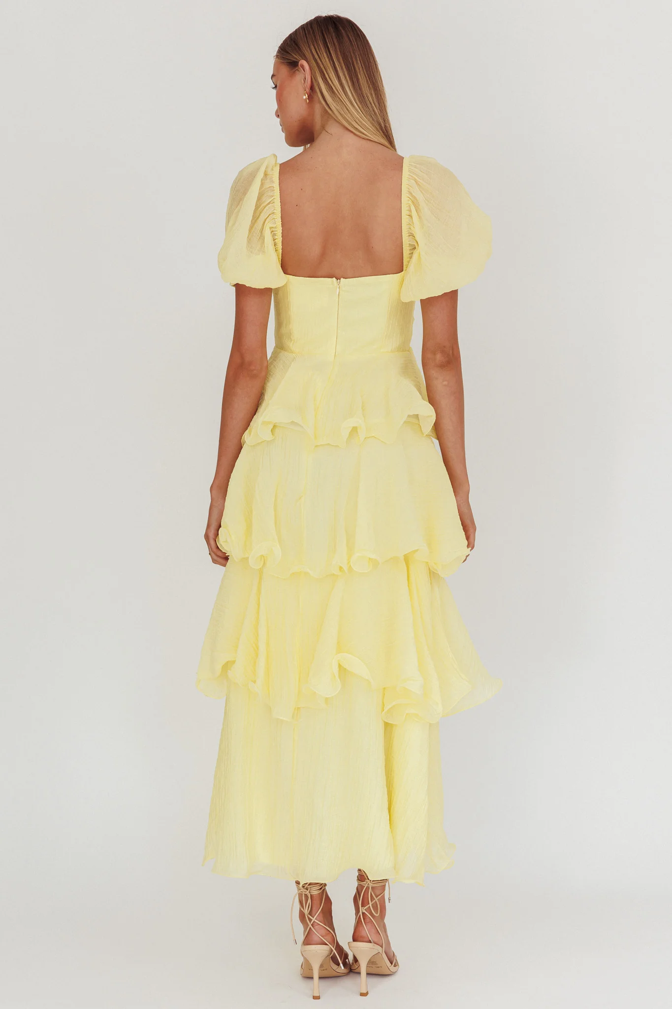 Giavana Puff Sleeve Layered Maxi Dress Lemon - Sonourner