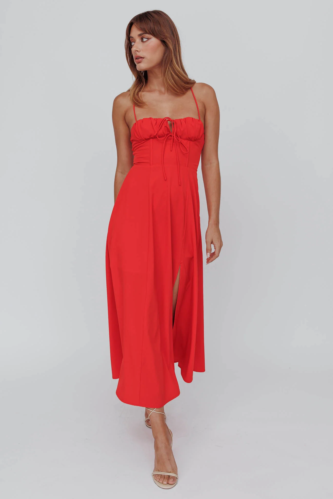 Euro Summer Split Hem Midi Dress Red - Sonourner
