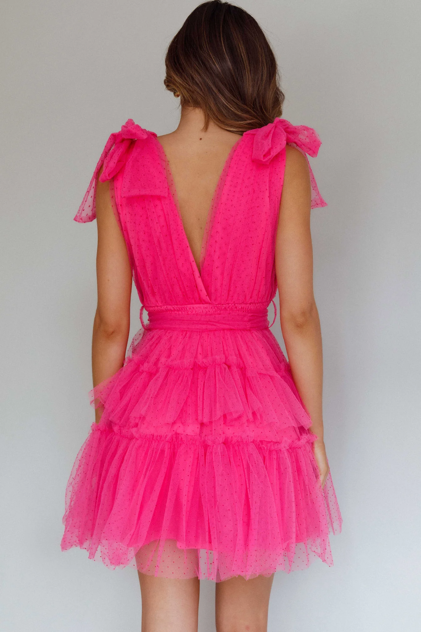 Lyra Spotted Tulle Mini Dress Hot Pink - Sonourner