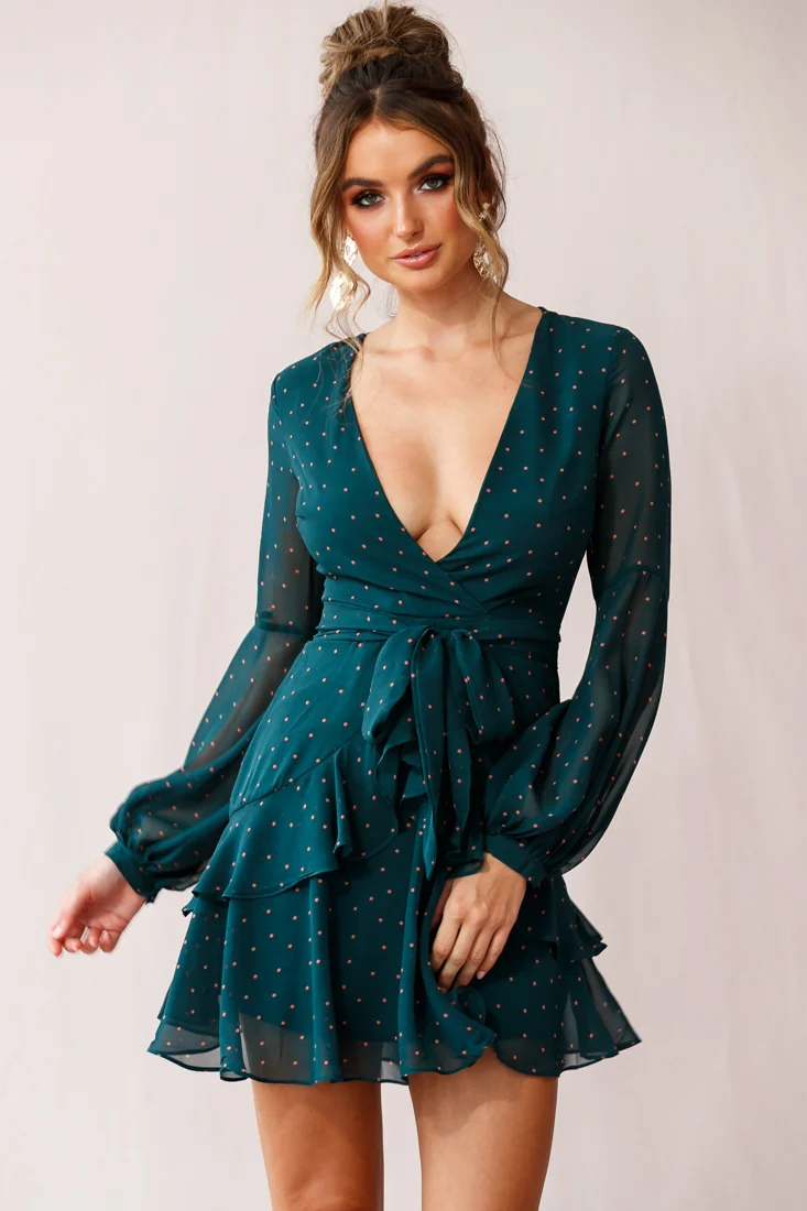 Kerry Polka Dot Sheer Back Dress Green - Sonourner