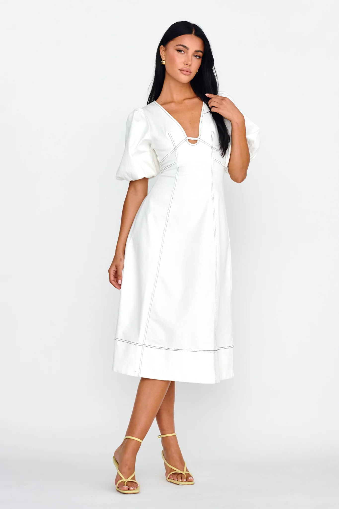 Elias Puff Sleeve Midi Dress White - Sonourner