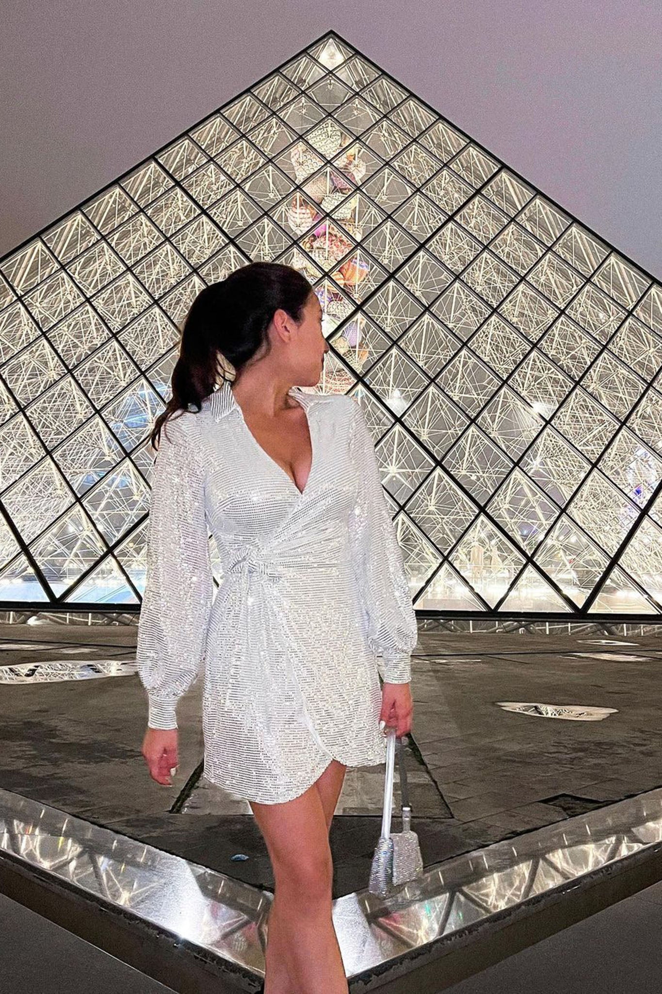 Ruma Faux Wrap Shirt Dress Sequin Silver - Sonourner