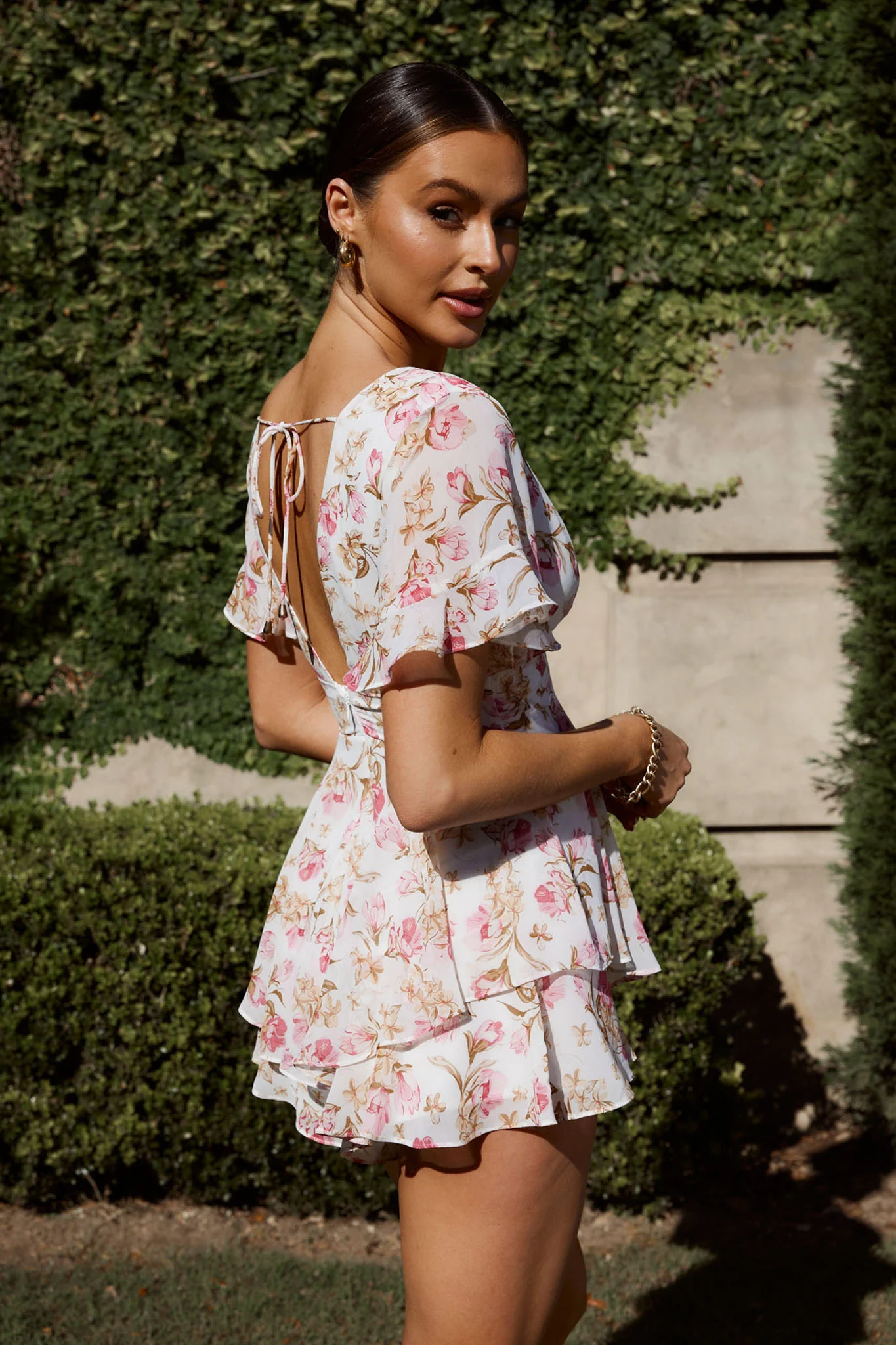 Golden Light Pintuck Pleat Romper Floral White - Sonourner