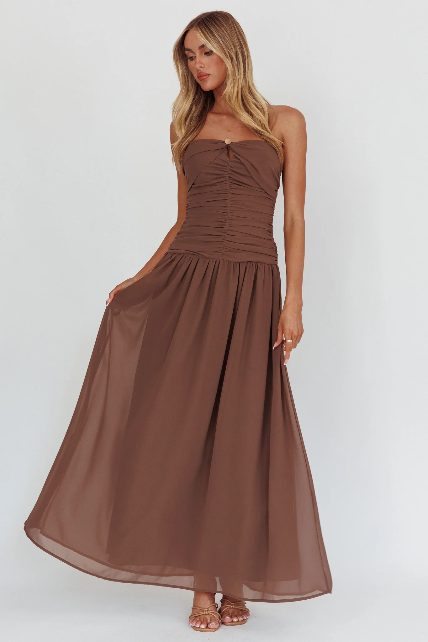 High Streets Strapless Maxi Dress Mocha - Sonourner