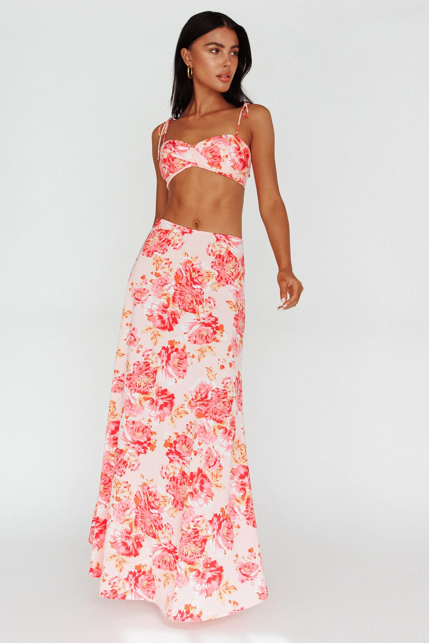 Gabbi Maxi Skirt Floral Print Pink - Sonourner
