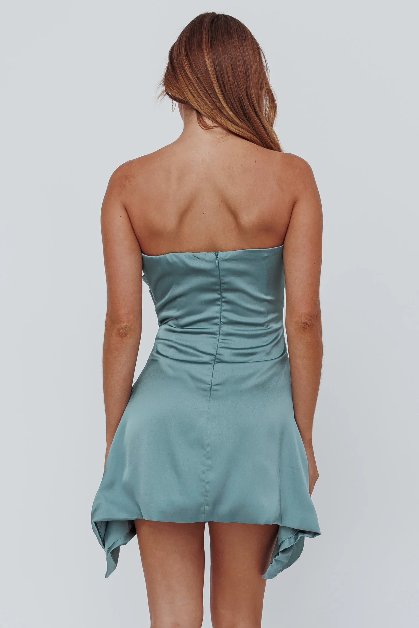 Toni Strapless Ruched Mini Dress Teal - Sonourner