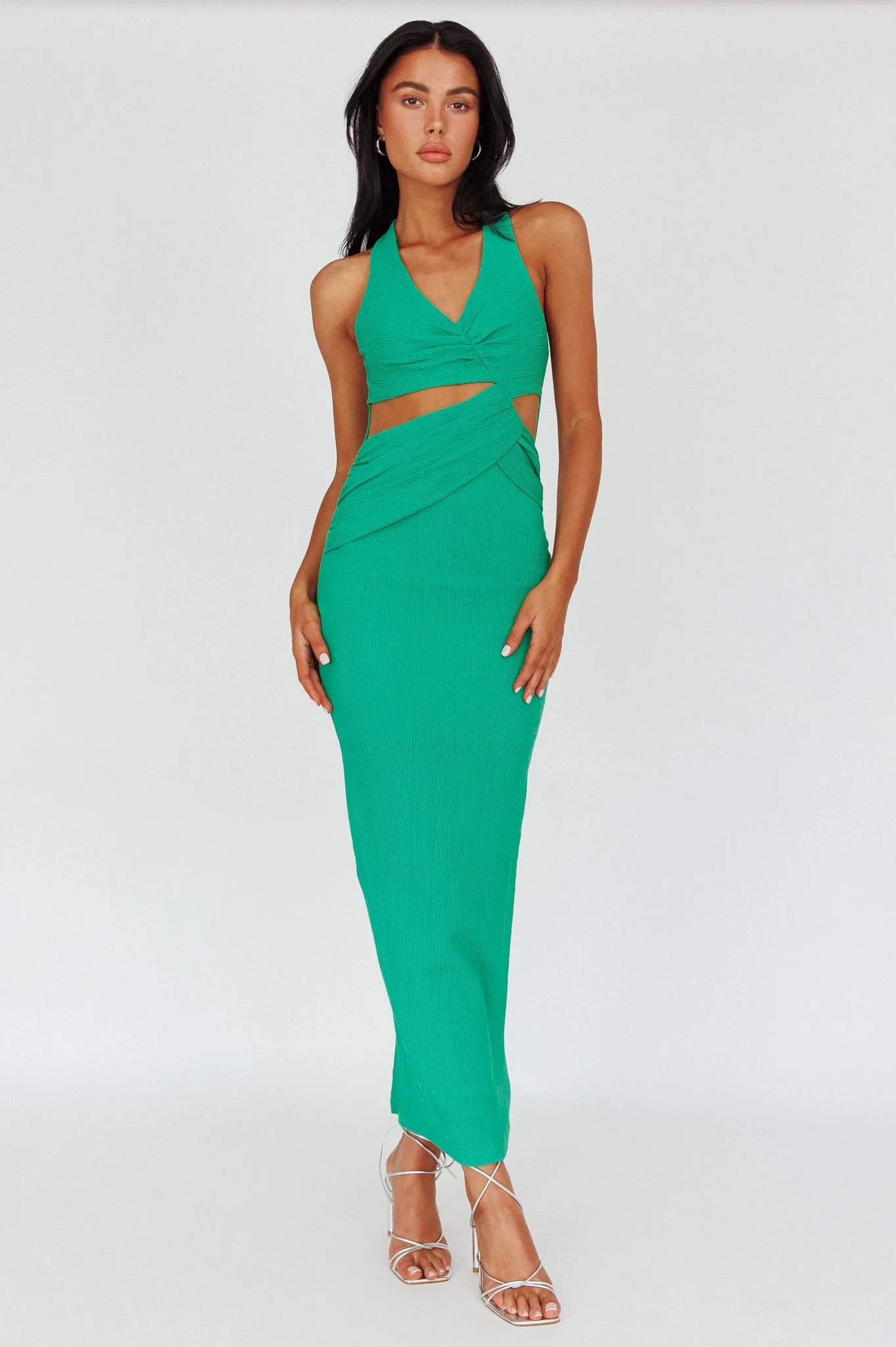 Giulia Cut-out Ribbed Halterneck Midi Dress Green - Sonourner