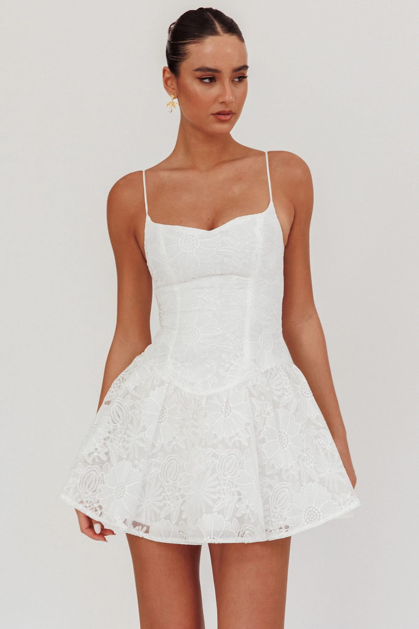 Endearing Embroidered Mesh Mini Dress White - Sonourner
