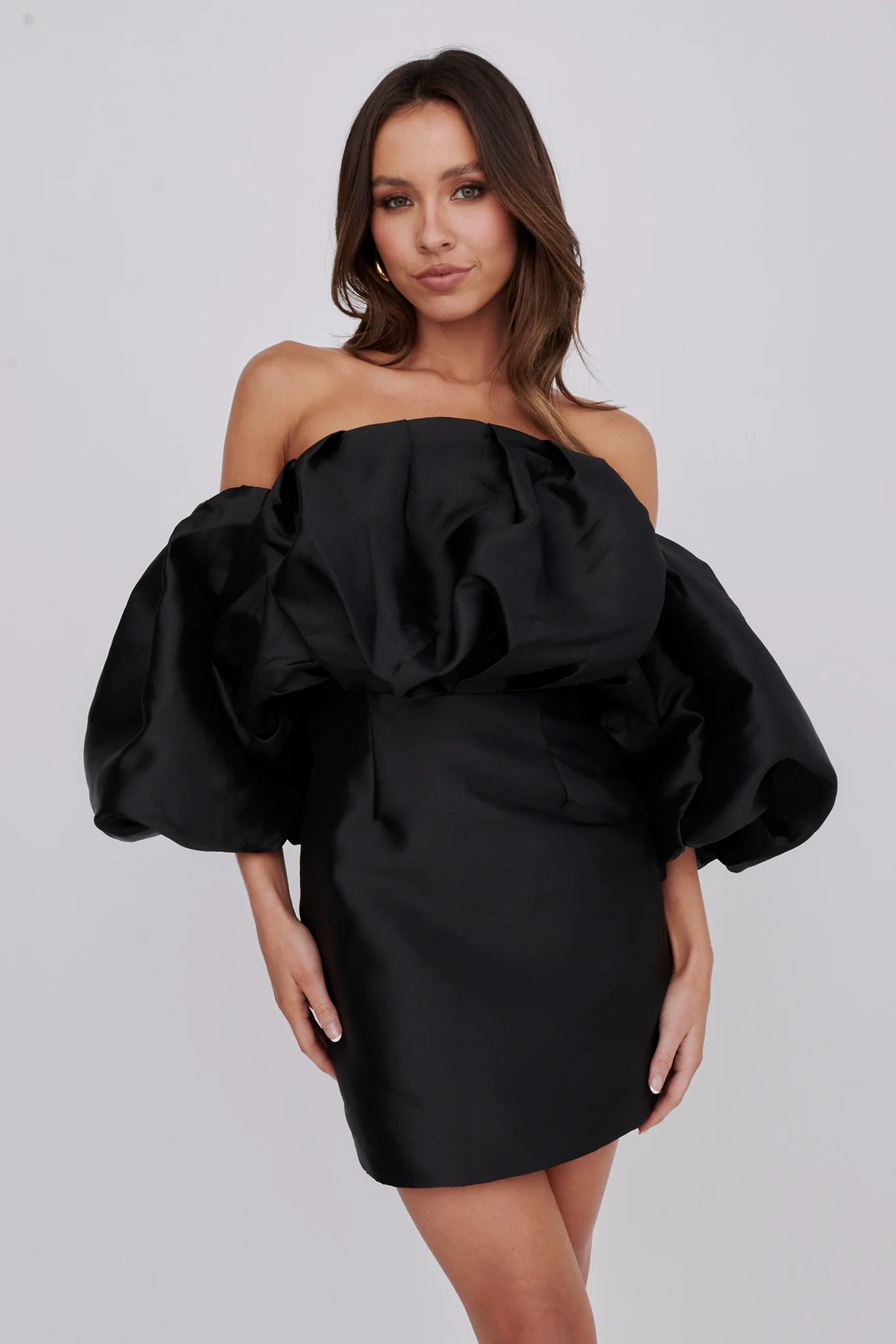 Dream Time Puffed Neckline Mini Dress Black - Sonourner