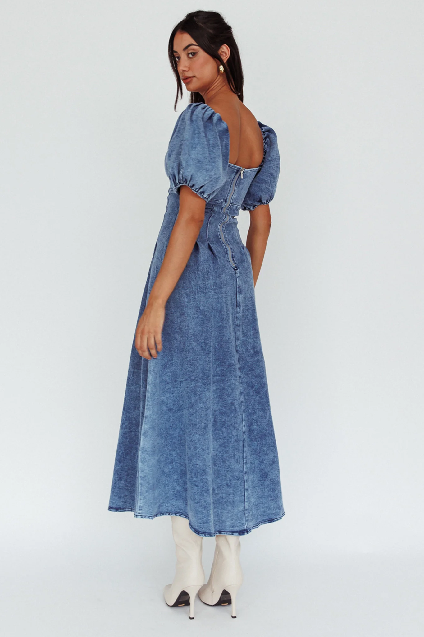 Zurich Puff Sleeve Midi Dress Blue - Sonourner