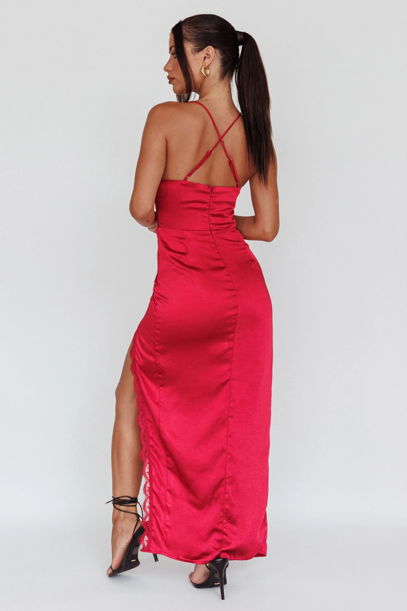 Winter Moon Lace Trim Midi Dress Wine - Sonourner