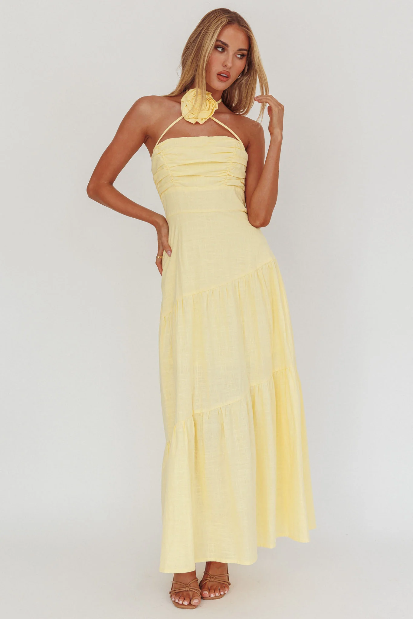Bondi Rose Decoration Maxi Dress Lemon - Sonourner