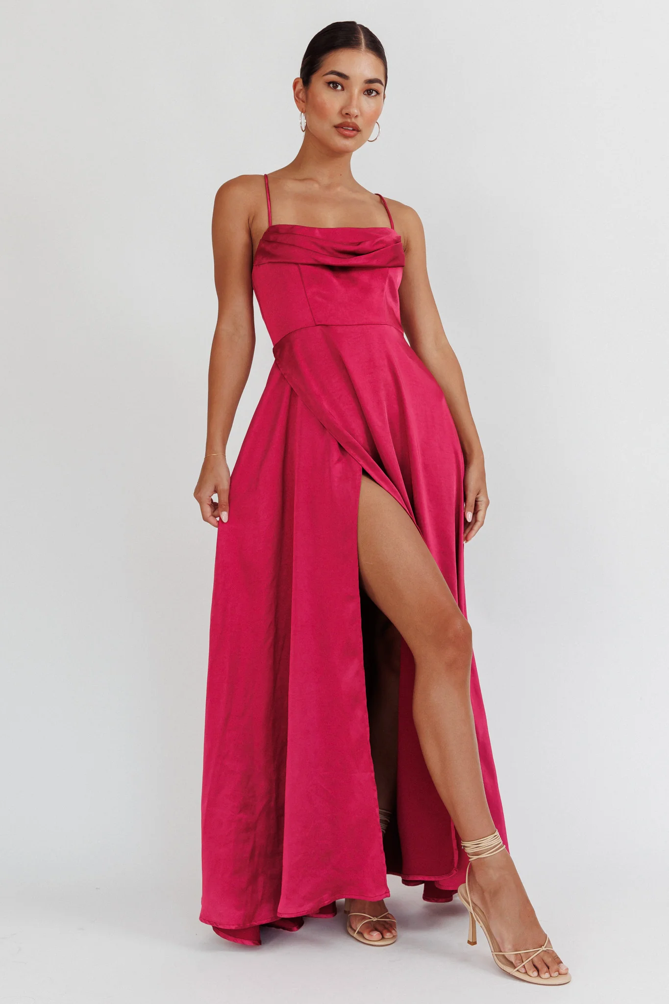 Inner Light Gathered Bust Split Maxi Dress Wine - Sonourner