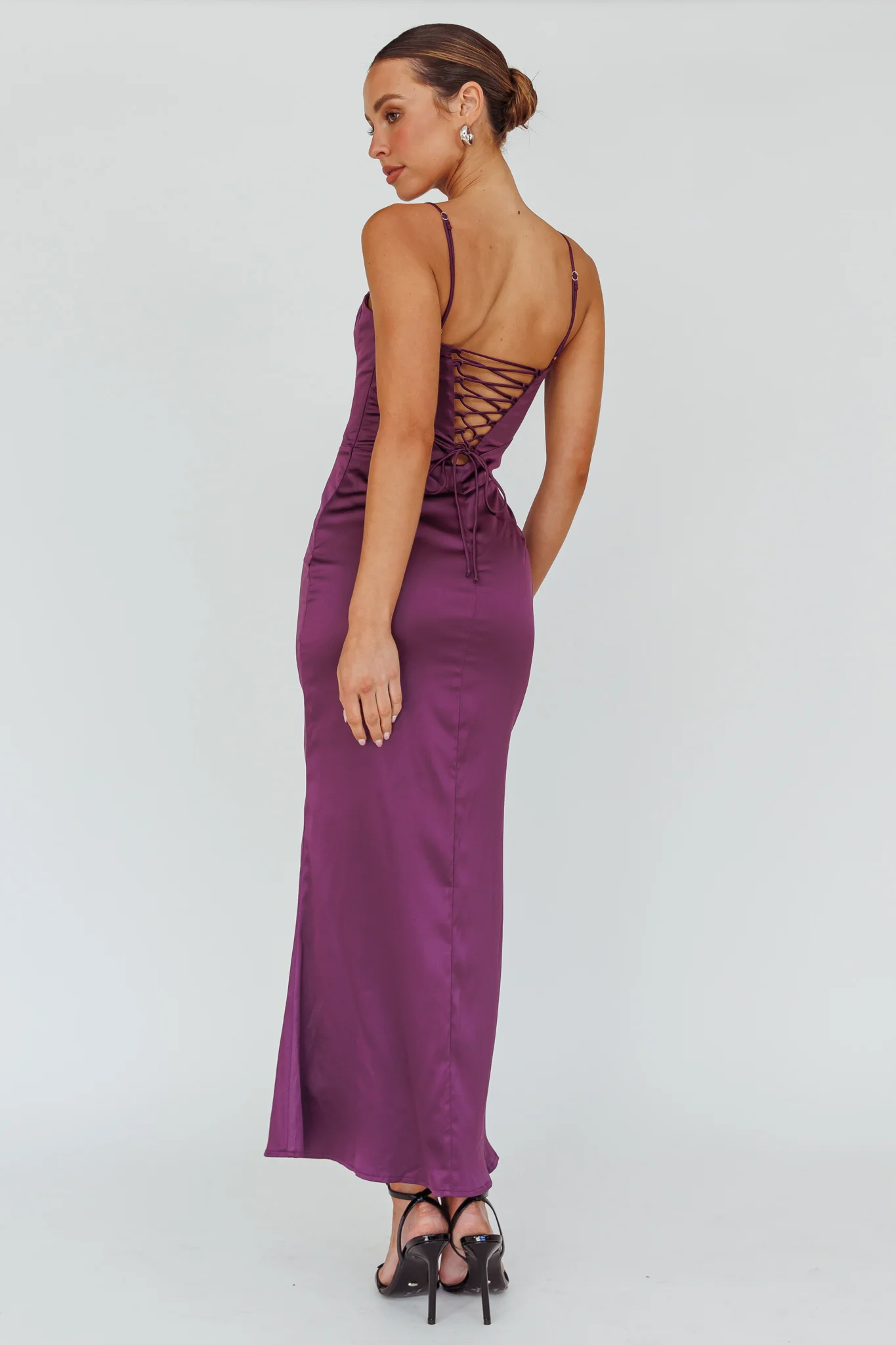 Teneal Lace-Up Back Maxi Dress Plum - Sonourner