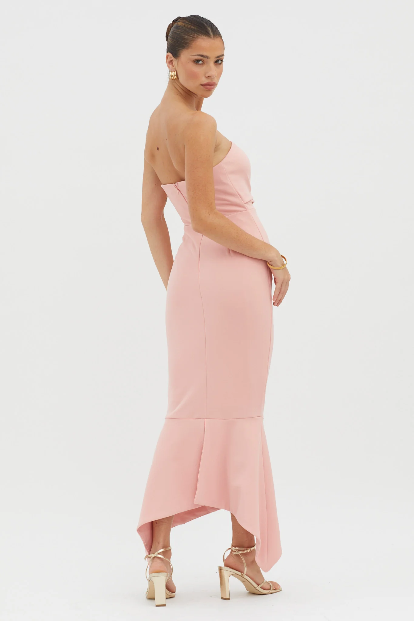 Sharona Strapless Gathered Midi Dress Blush - Sonourner